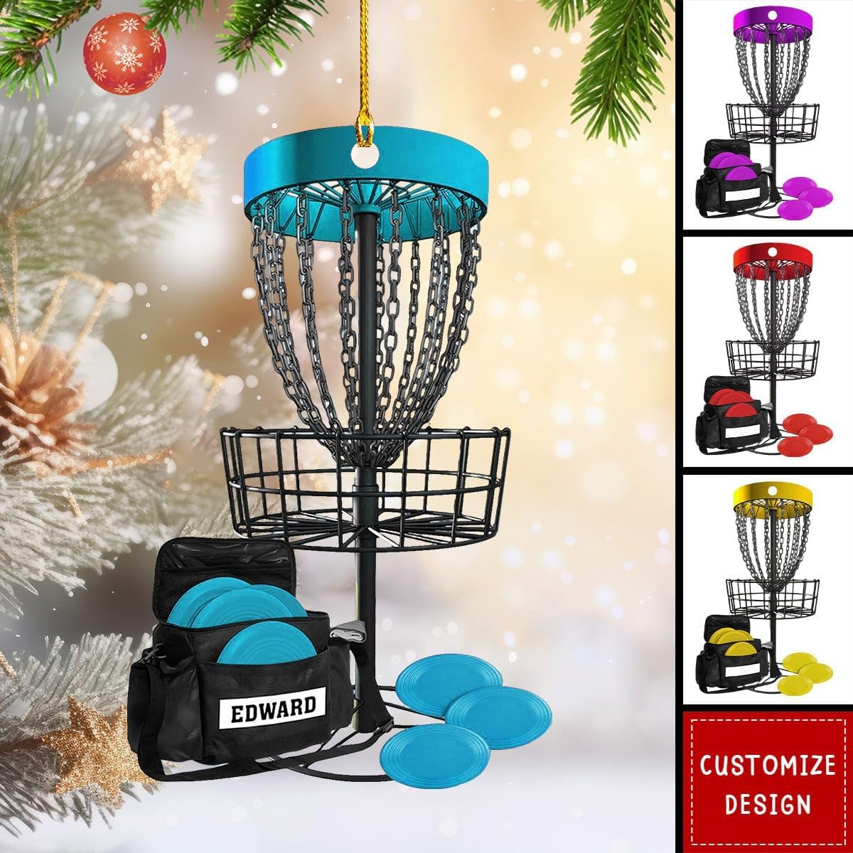 NAZENTI Personalized Disc Golf Christmas Ornament 2025, Custom Name Disc Golf Bag, Customization Golf Bag and Irons Decoration for Xmas Tree, Golfing Keepsake Gift for Golfer & Golf Player Lover