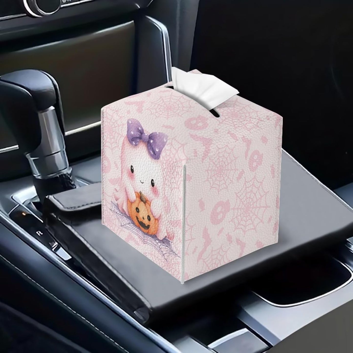 Cute Ghost Tissue Box Cover Halloween Tissue Box Holder 5x5x5 Facial Paper Organizer Halloween Home Accessories for Desk Bathroom Countertop Vanity