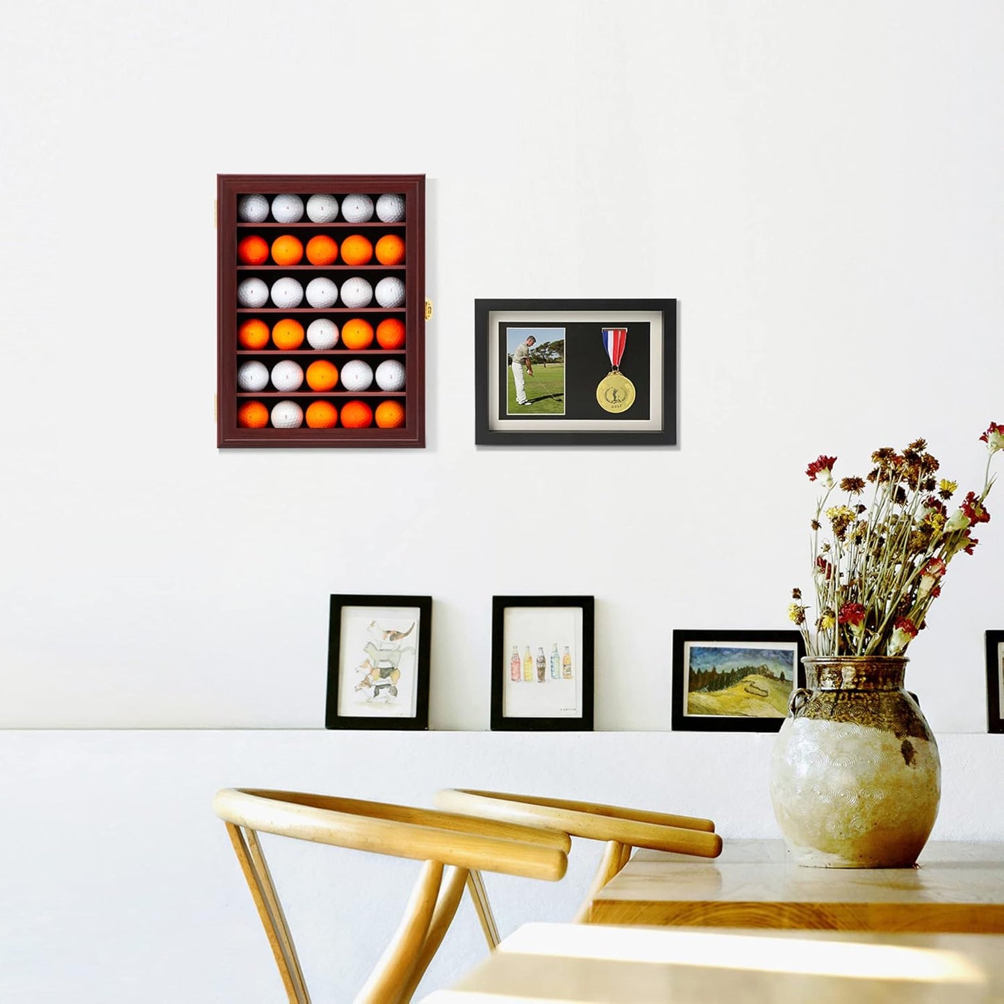 KCRasan Golf Ball Display Case - Wall Mounted Holder with Glass Door, Ideal Gift for Golf Enthusiasts