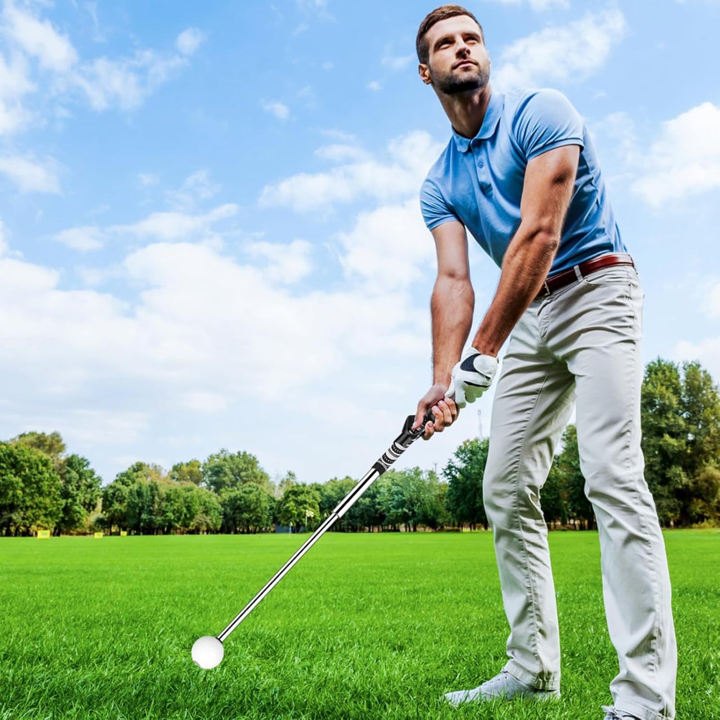 Golf Grip Swing Training Aid - Retractable Click Club Trainer Indoor Practice Warm Up Stick Flexible Telescopic Short Club Tempo Sound Release Trainer Devices