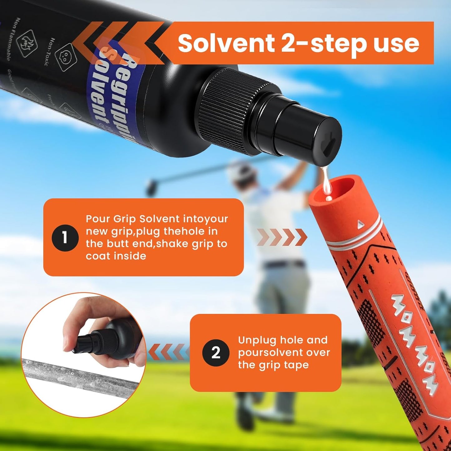 Golf Grip Kit for Regripping Golf Club, Golf Grip Removal Tool with Portable Vise Clamp, Solvent, 15 Double-Sided Tapes (2"x10"), Hook Knife & Tape Remover & Rubber Sleeve – DIY Golf Club Repair Kit