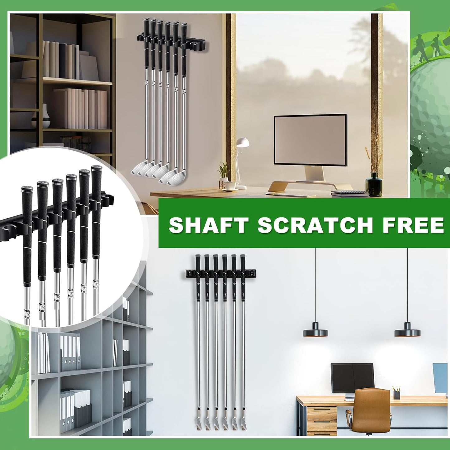 Wooden Golf Club Holder Wall Mount Golf Club Rack Hanger Organizer for Wall Display Garage Putters with Screws, Grip up Type