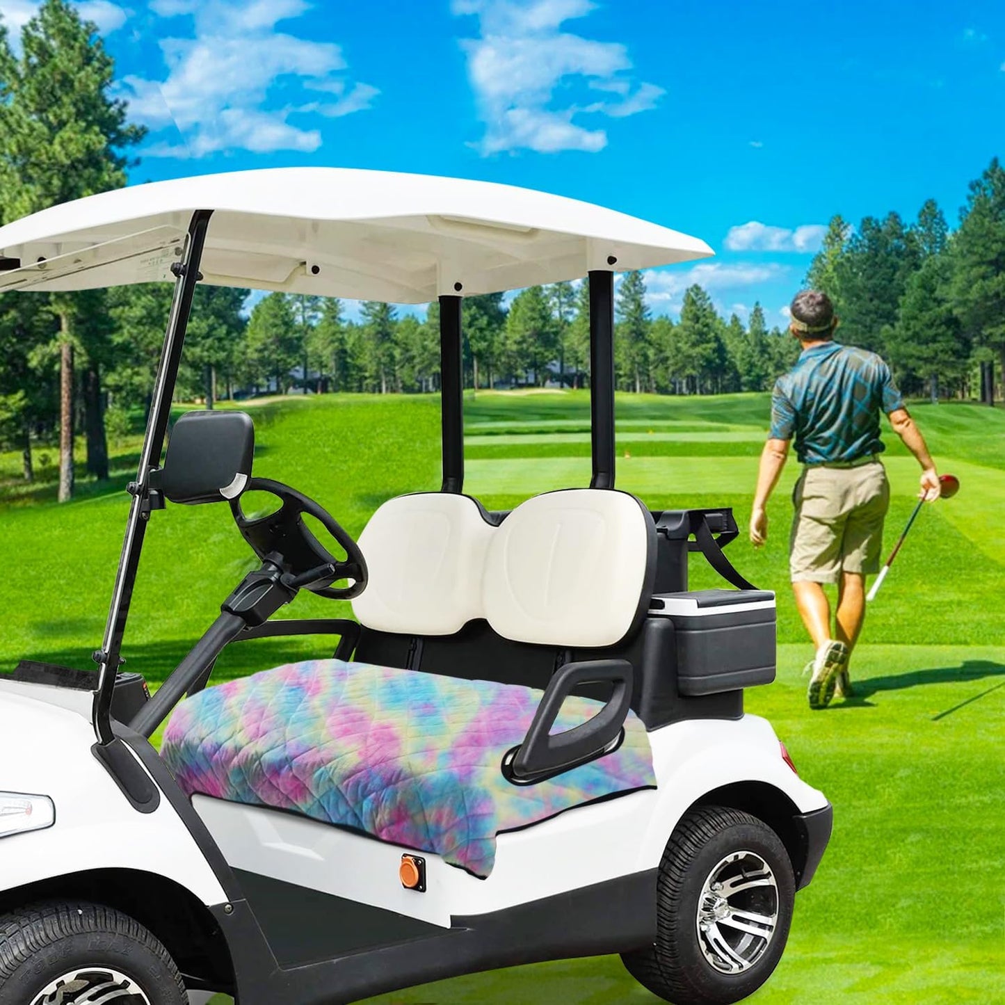 YOKYHOM Golf Cart Seat Covers, Golf Cart Seat Blanket, Bright and Unique Colors, Soft and Comfortable, Suitable for EZGO, Yamaha, Club Car and Other Two-Seat Golf Carts, 51" x 30", Red Yellow Blue