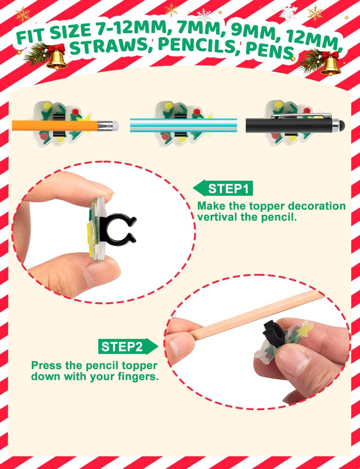 WDAHDHP Christmas Glow in the Dark Pencil Clips, 100Pcs Cute Luminous Pencil Charms Topper for Kids Students School Gifts Classroom Rewards