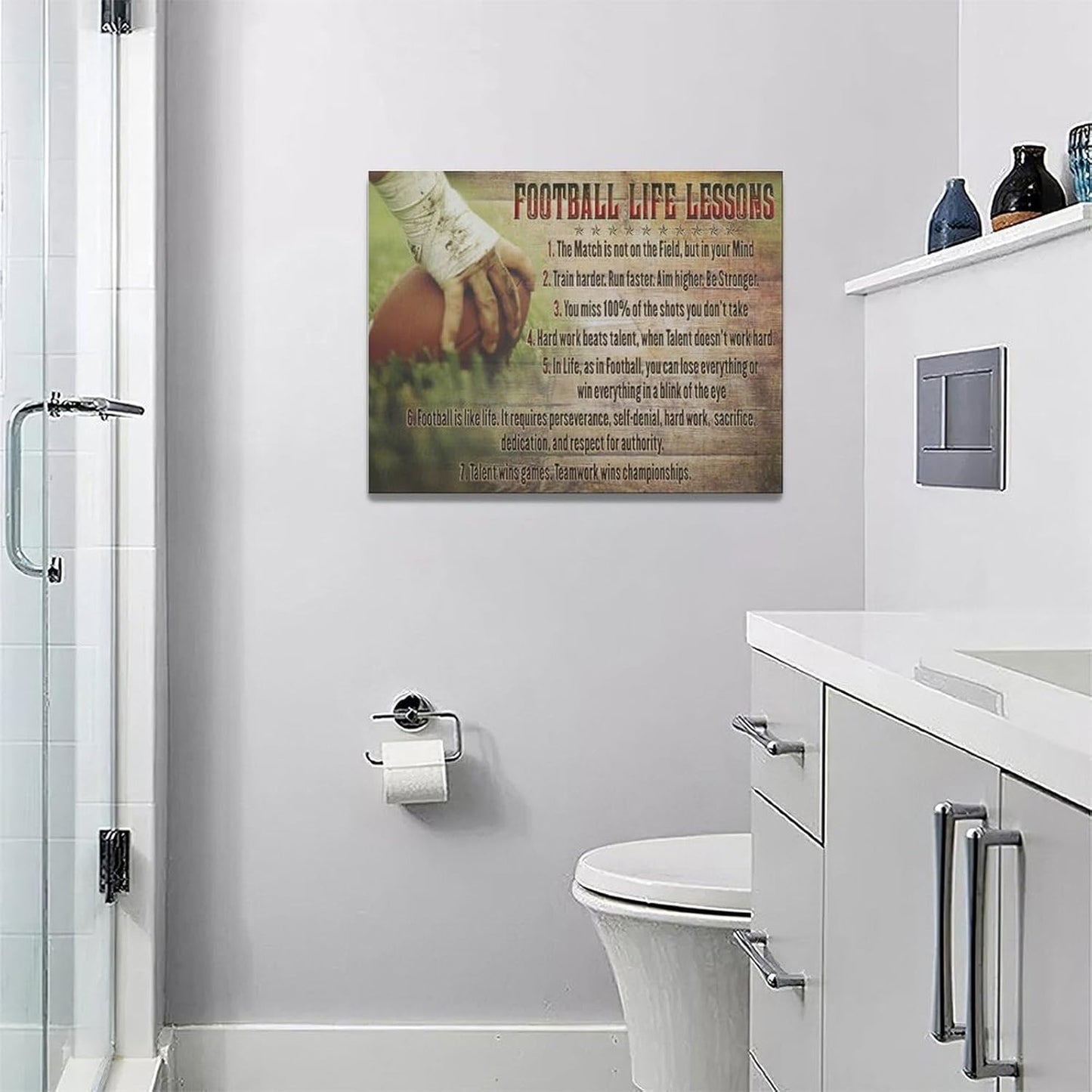 Football Life Lessons Wall Art Pictures Wall Decor Gifts for Football Player Boy Man Football Fan Vintage Football Sports Canvas Painting Print Artwork Framed for Classroom Boy Room Gym Office 20"x24"