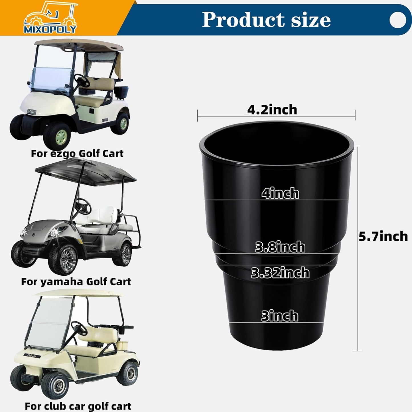 Golf Cart Cup Holder Insert Adapter Replacement fits Club Car EZGO Yamaha Golf Cart, for Placing and Securing 16.4 oz Portable Propane Gas Bottle or Drink Water Glass, (2Pcs, Black)