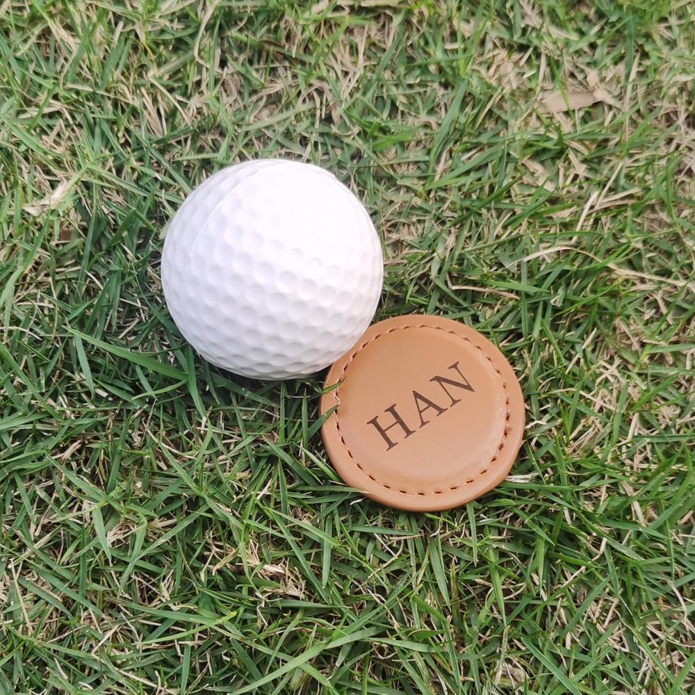 Personalized Golf Ball Markers, (Set of 2) Custom Magnetic Leather Golf Markers, Gift for Men Dad Husband