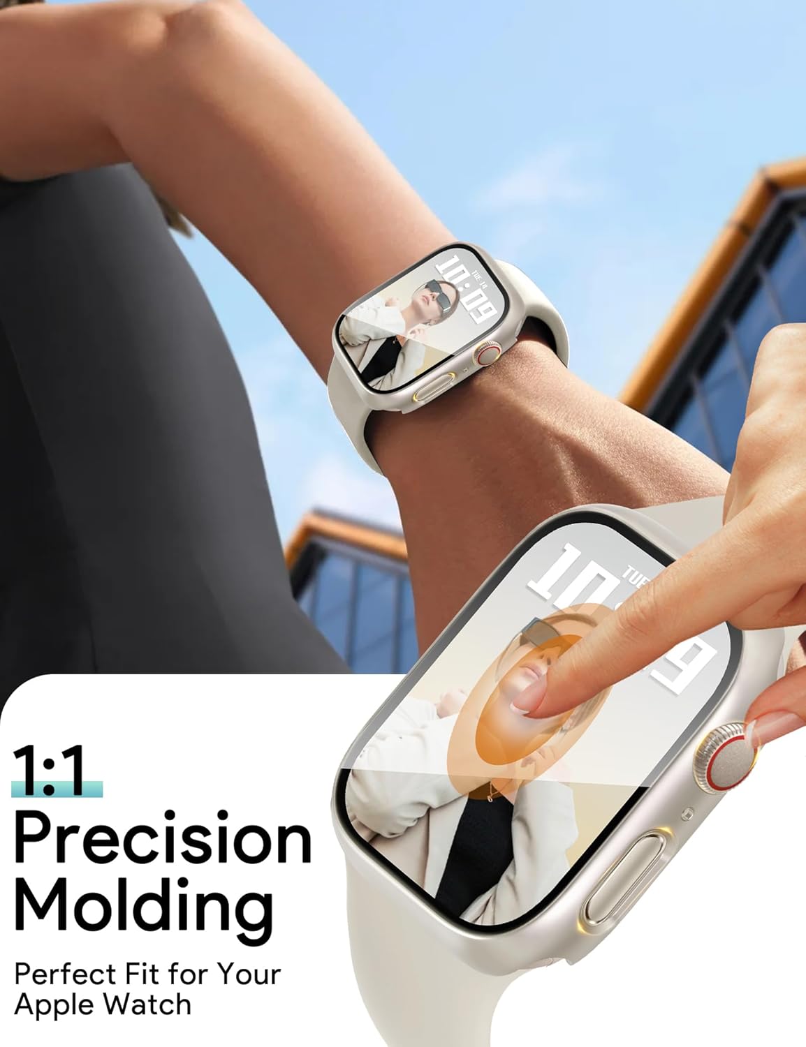 JR.DM 42mm 2 Pack Hard PC Case with HD Tempered Glass Screen Protector for Apple Watch Series 10/11 (2025), Guard Bumper Full Coverage Protective Anti-Scratch Face Cover for iWatch, Starlight+ Clear