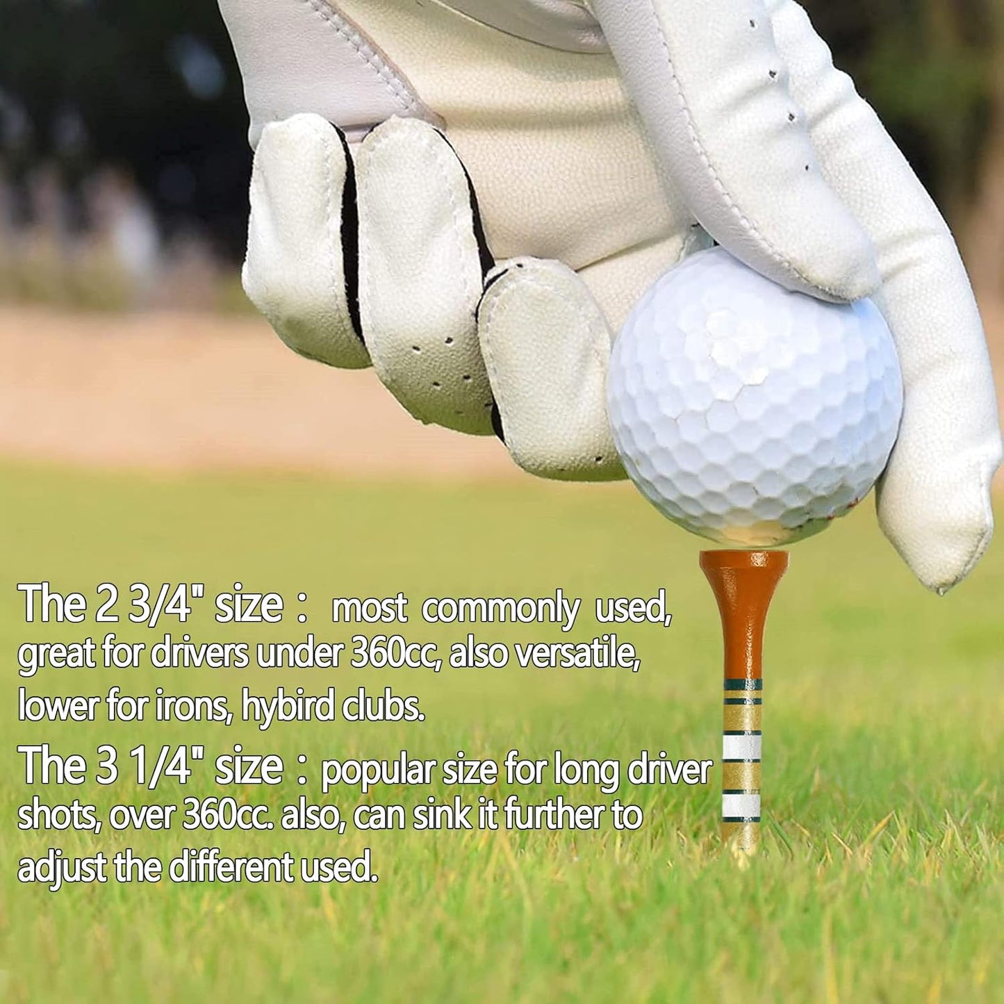 FINGER TEN Golf Tees Wood 3 1/4 2 3/4 Inch Wooden Bamboo 50/120 Count, Durable Biodegradable Colored Bulk Tee 70mm 83mm