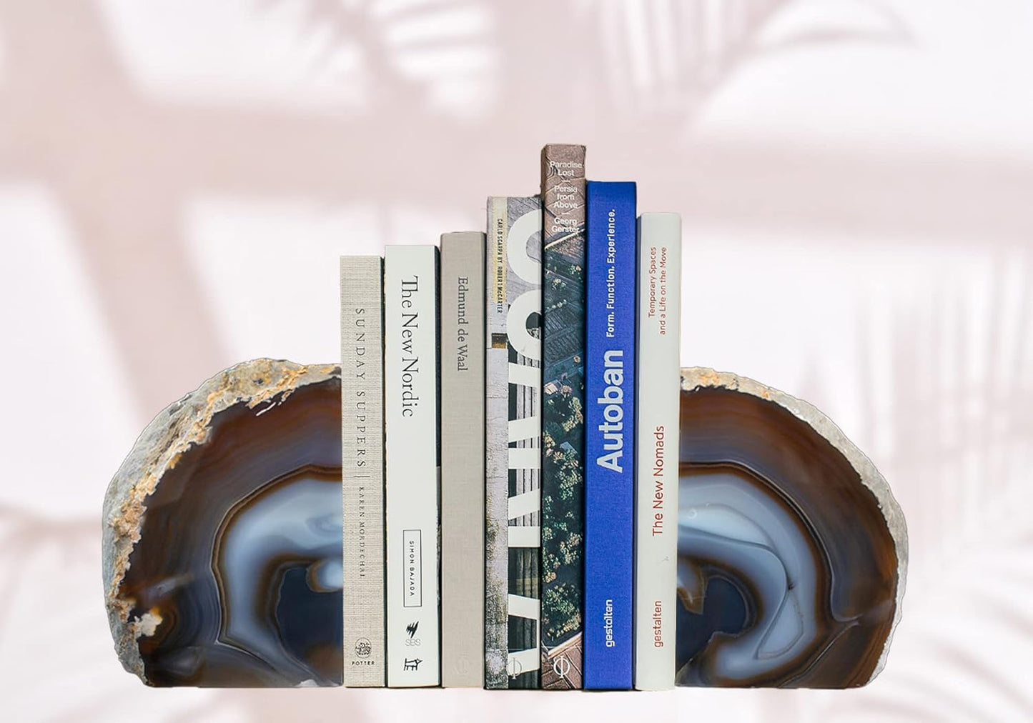 AMOYSTONE Heavy-Duty Agate Bookends, Natural Decorative Book Ends for Heavy Books, Crystal Book Stopper 6-8 LBS with Non-Slip Mat, Perfect for Office and Home Shelves