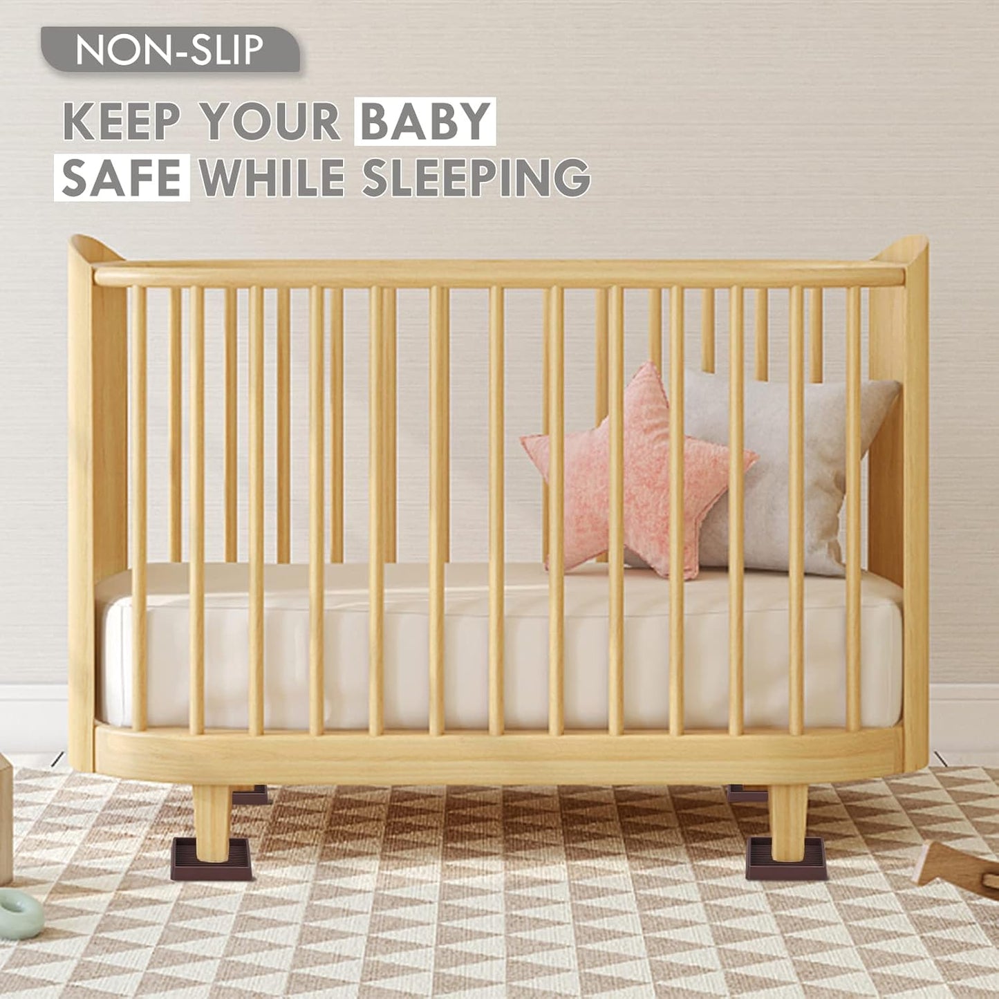 2.5X2.5 Rubber Caster Cups, Non Slip Furniture Pads, Anti-Slip Gripper, Anti Skid Furniture Feet, Anti Slide Floor Protector for Bed Couch Stoppers - 12 Pack Brown