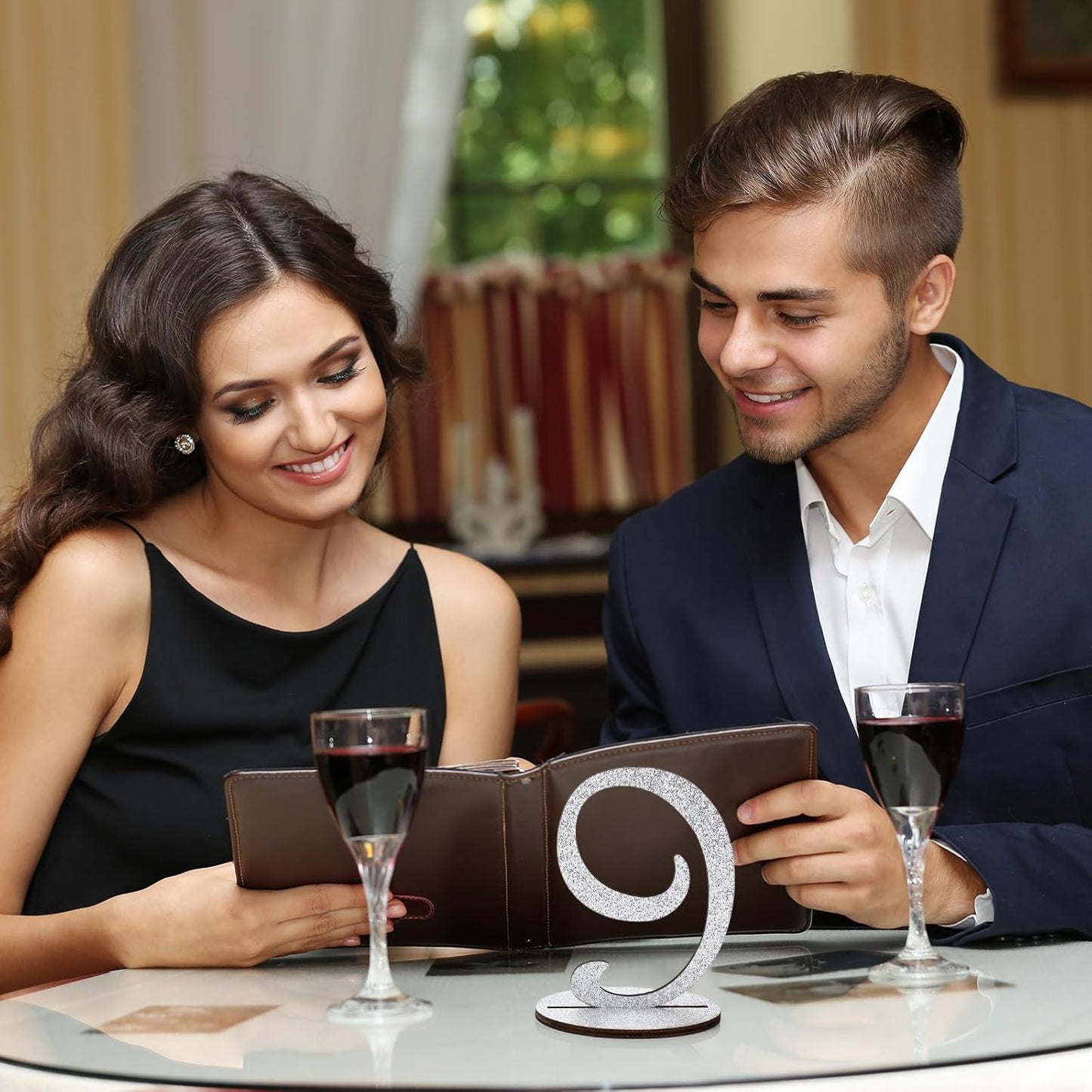 Glitter Table Numbers 1-25 Wooden Table Numbers for Wedding Reception Standing Seat Place Cards with Holder Base for Wedding Party Event Catering Receptions Banquets(Sliver)