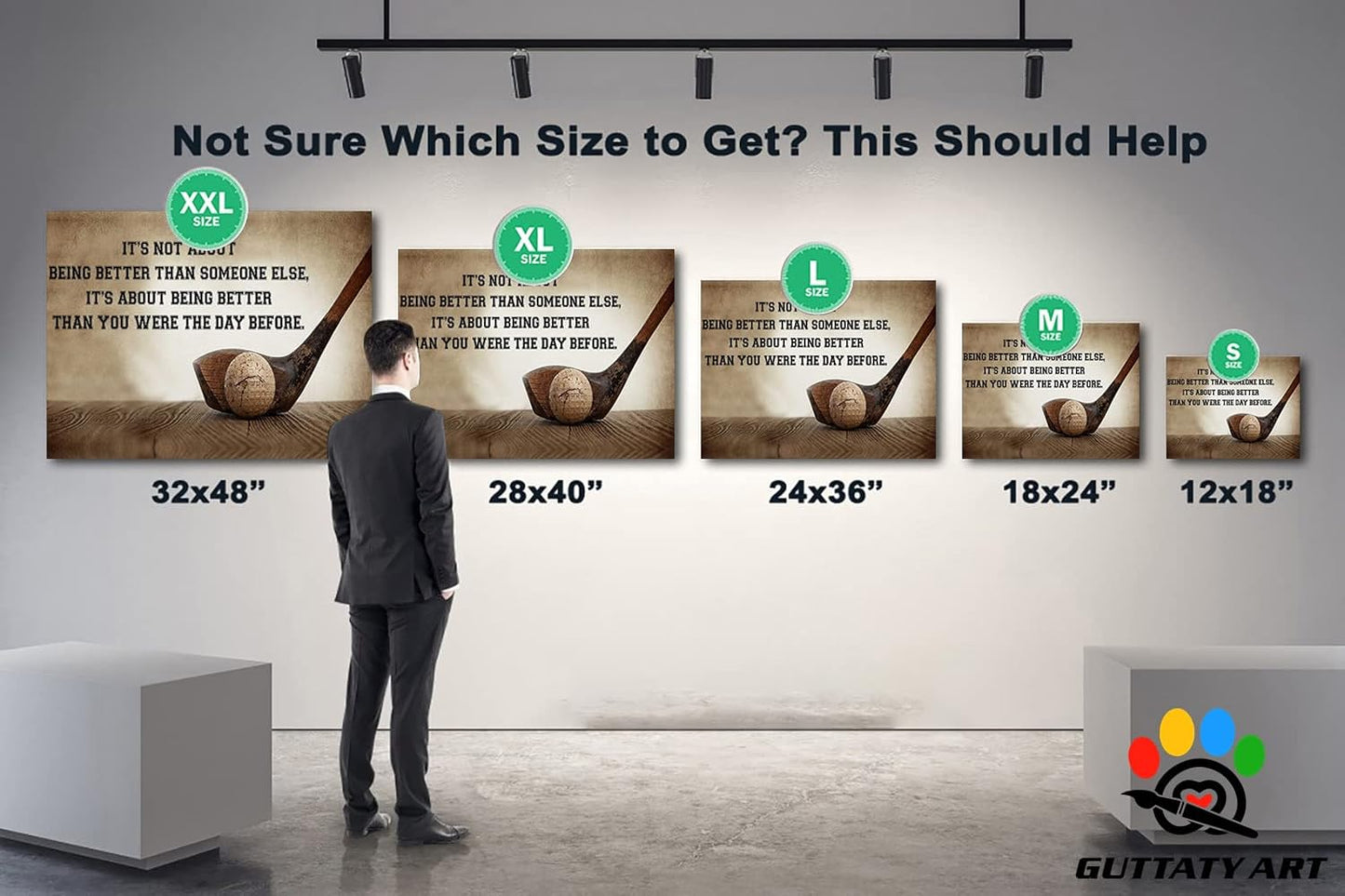 GUTTATY Golf Wall Art, Inspirational Quote Vintage Golf Pictures Posters Canvas Print Wall Decor for Golfer's Man Cave Home Ofice Ready to Hang (12x18 Inches)