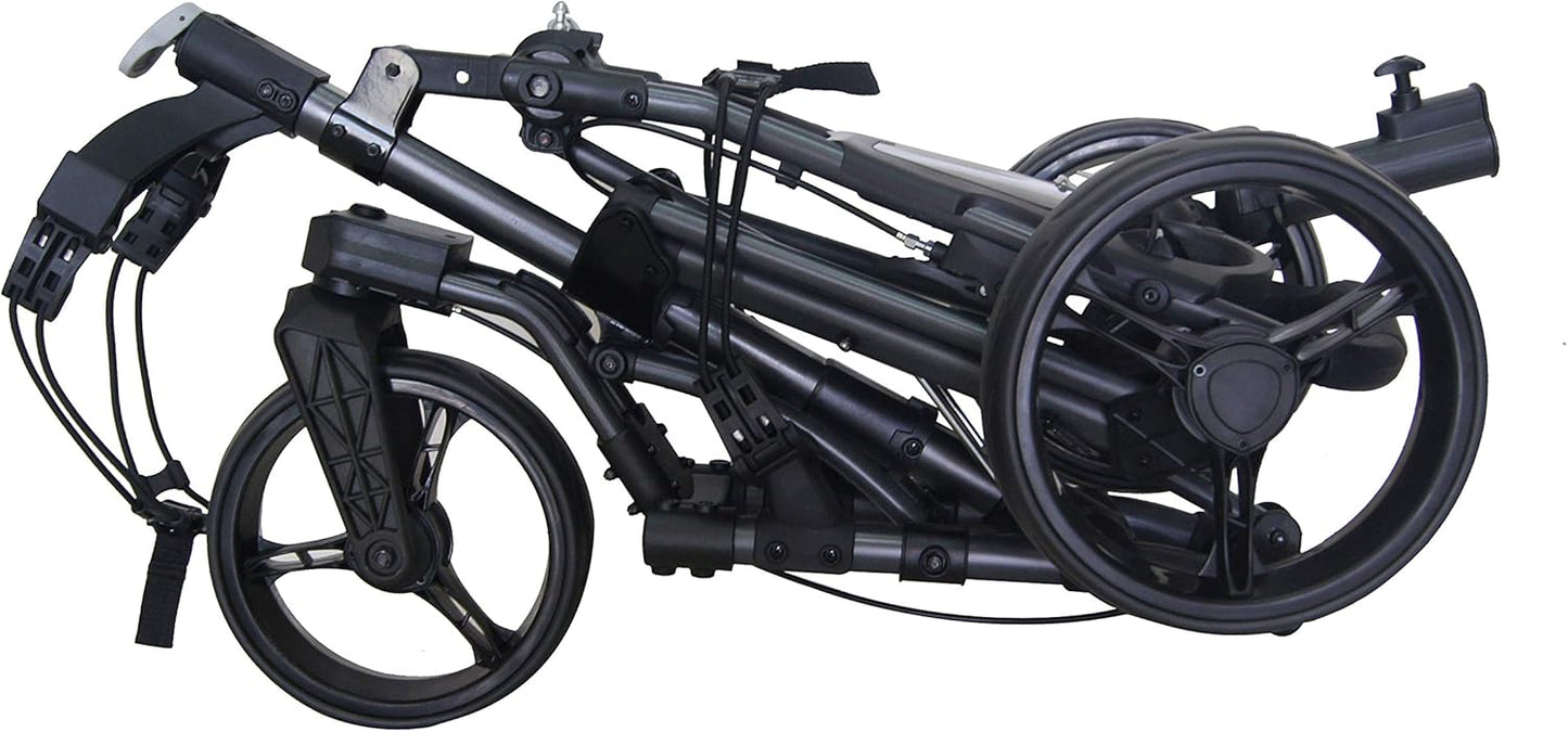 Golf Push Cart 3 Wheel with 360 Rotating Front Wheel, One Second to Open & Close, Lightweight Folding Golf Pull Cart with Foot Brake, Umbrella Holder, Cup Holder, & Storage Compartment