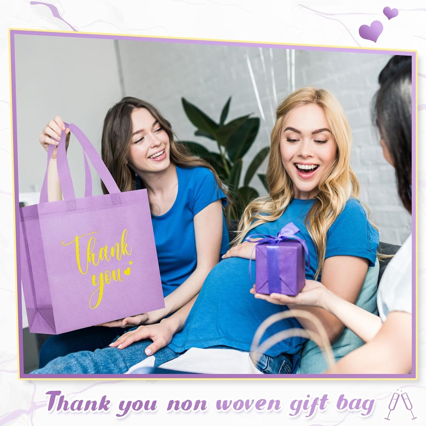 Sweetude 30 Pcs Thank You Gift Bags with Handles Bulk Reusable Goodie Bag Non Woven Foldable Handbag for Graduation Wedding Bridesmaid Gifts(11 x 12 x 5 Inch,Purple)