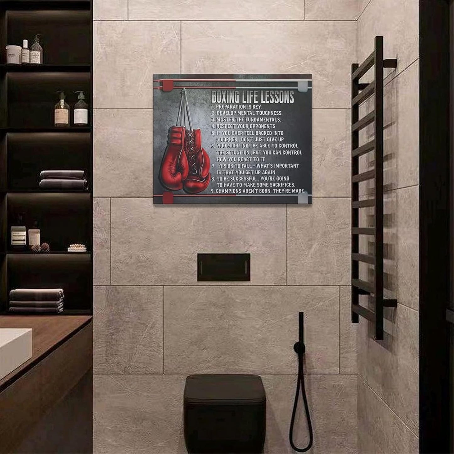 Boxing Wall Art Sports Boxing Lessons Pictures Wall Decor Motivational Quotes Boxing Gloves Canvas Painting Artwork Modern Home Decorations Framed for Bedroom Office Living Room 16"x20"