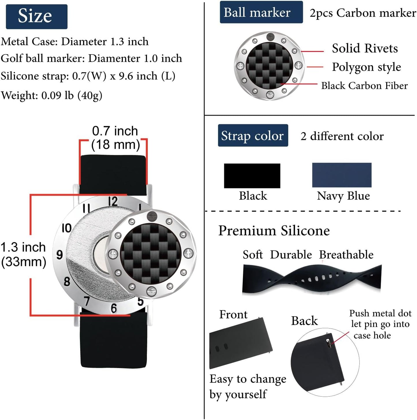 Golf Ball Marker with Carbon Fiber Ball Marker Bracelet, Golf Accessories, Golf Gifts, Golf Counter for Men Women