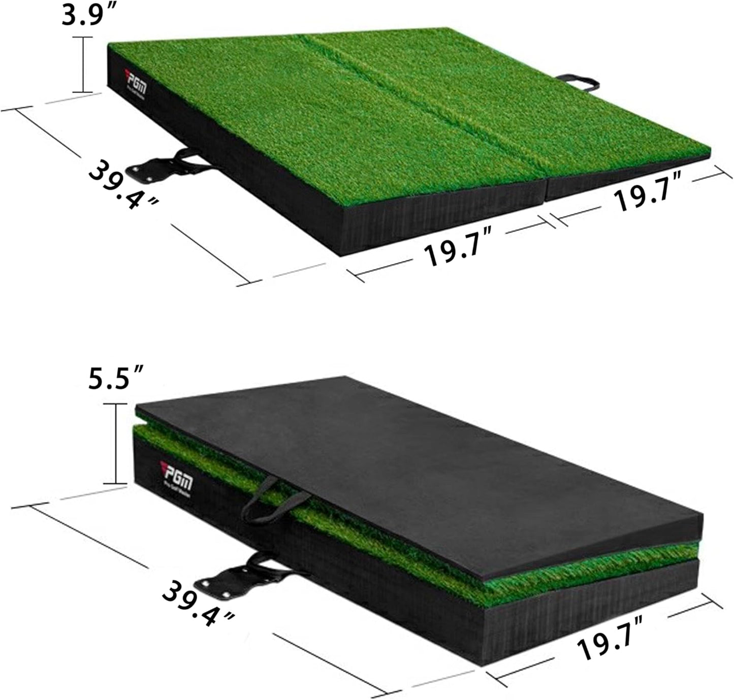 PGM 40"x 40" Golf Practice Mat - 4 Adjustable Slopes - Indoor/Outdoor Golf Training Mat