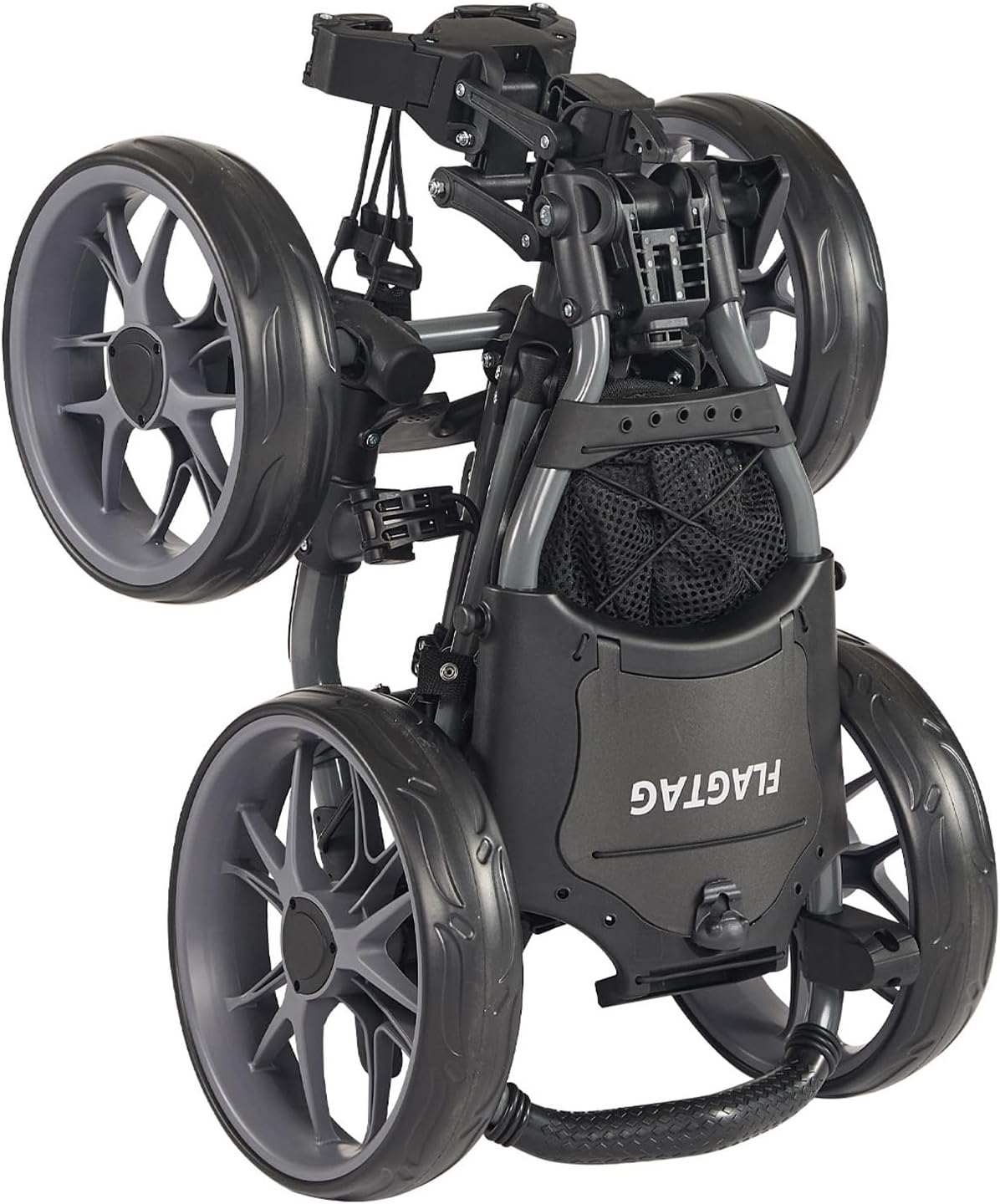 Golf Push Cart 4-Wheels,Folding Golf Cart, Golf Pull cart with Cup Holder,Umbrella Holder,Cooler Bag, Foldable with one-Click,Handle Height Adjustable,Drink Holder,Walking Push cart