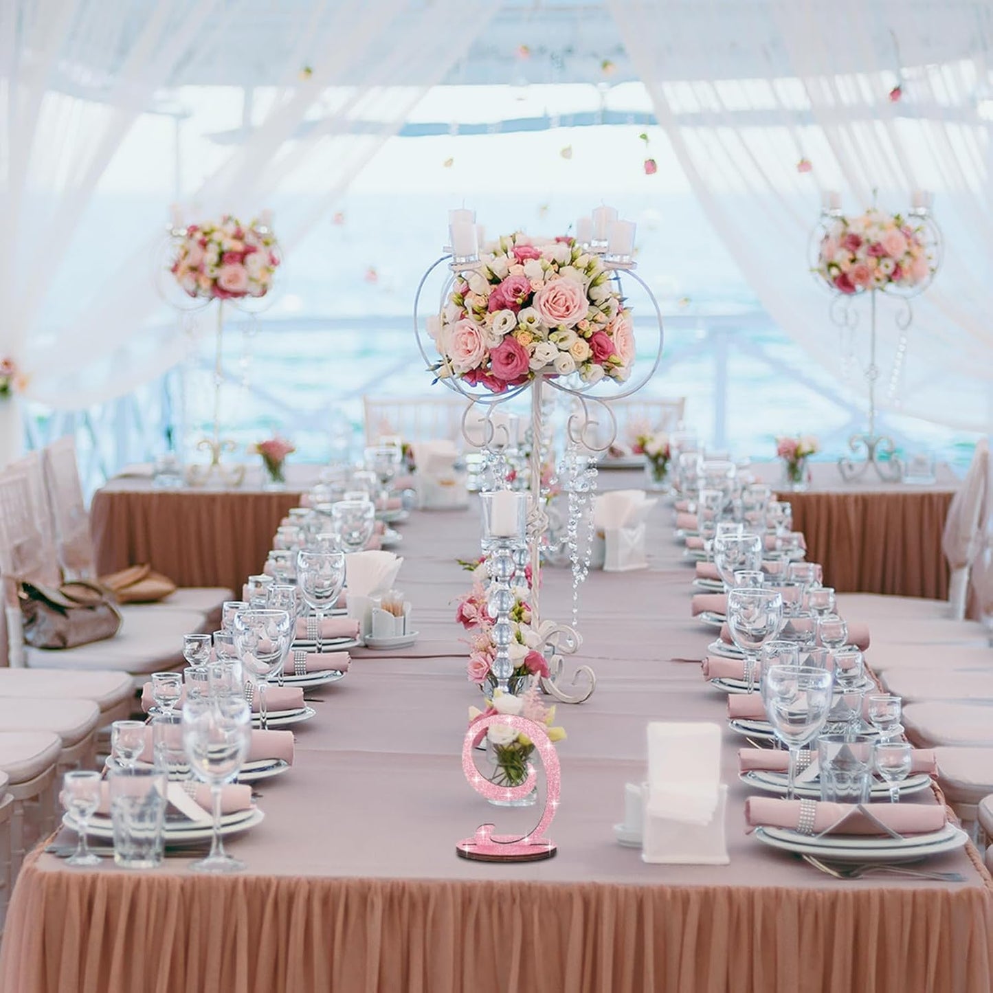 Glitter Table Numbers 1-25 Wooden Table Numbers for Wedding Reception Standing Seat Place Cards with Holder Base for Wedding Party Event Catering Receptions Banquets(Rose Gold)