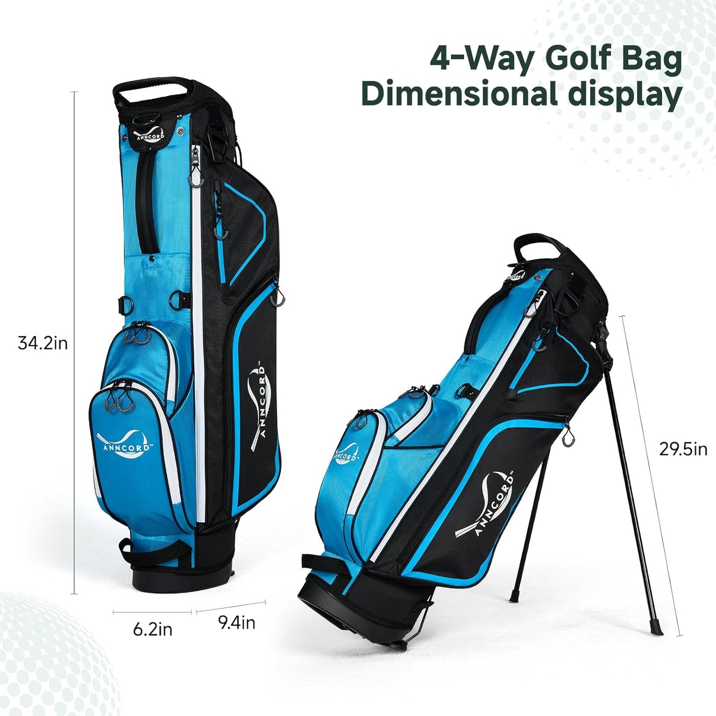 Golf Stand Bag with 4 Way Full Length Dividers, 4.4 Lbs Lightweight Golf Bag for Men Women, Waterproof Golf Carry Bags w/Stand, 7 Pockets & Cooler Pouch, Dual Straps, Rain Hood