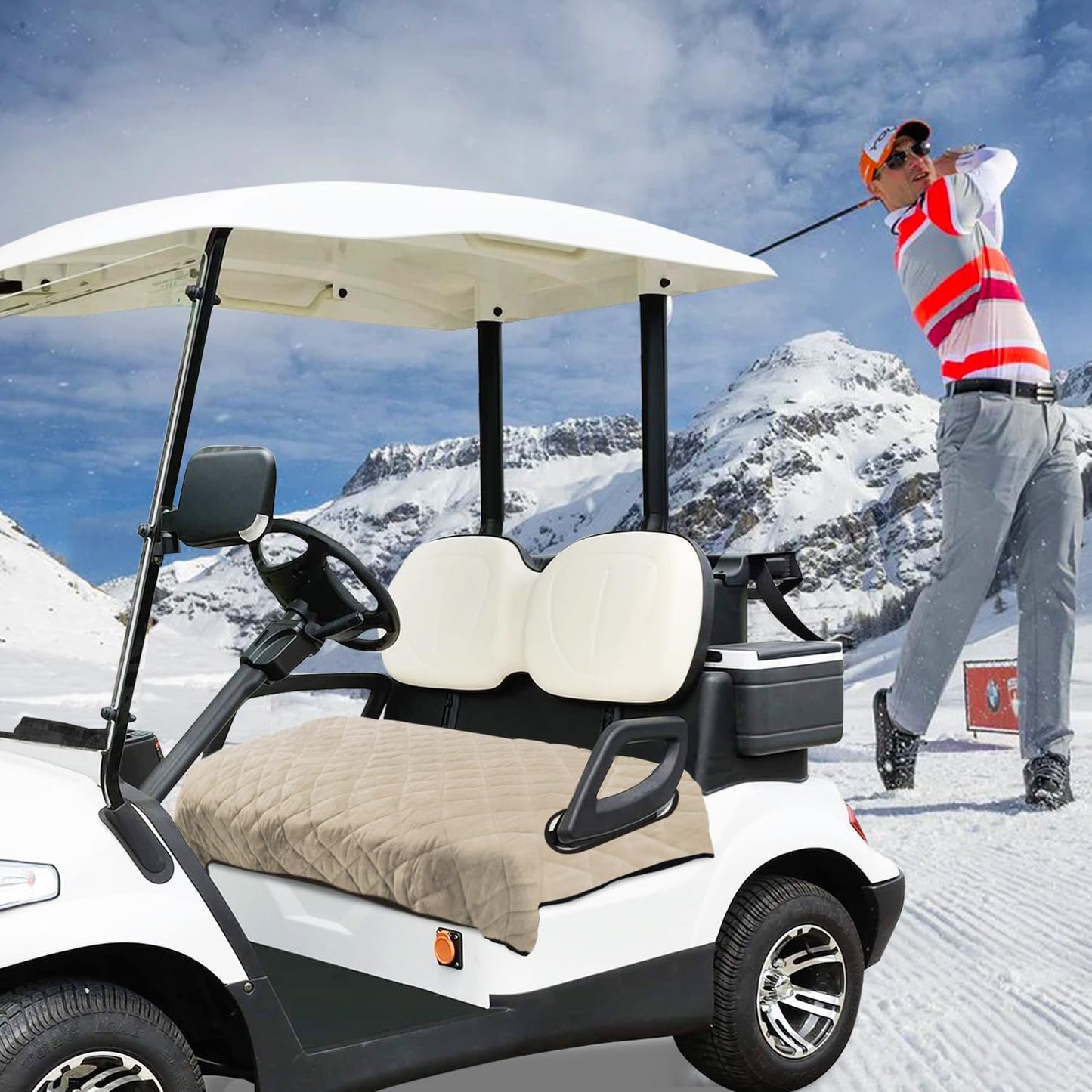 YOKYHOM Golf Cart Seat Covers, Golf Cart Seat Towel Blanket, Short Plush Surface, Soft and Comfortable, Suits EZGO, Yamaha, Club Car and Other 2-Seat Golf Carts, 51"x 30.5", Khaki