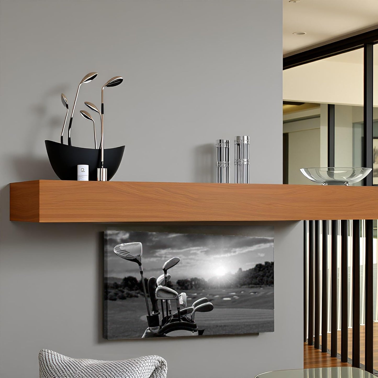 LevvArts Black and White Golf Canvas Wall Art Golf Course at Sunset Landscape Pictures Painting Print Golfing Sports Artwork Decor for Living Room Gym Framed Ready to Hang 20"x36"