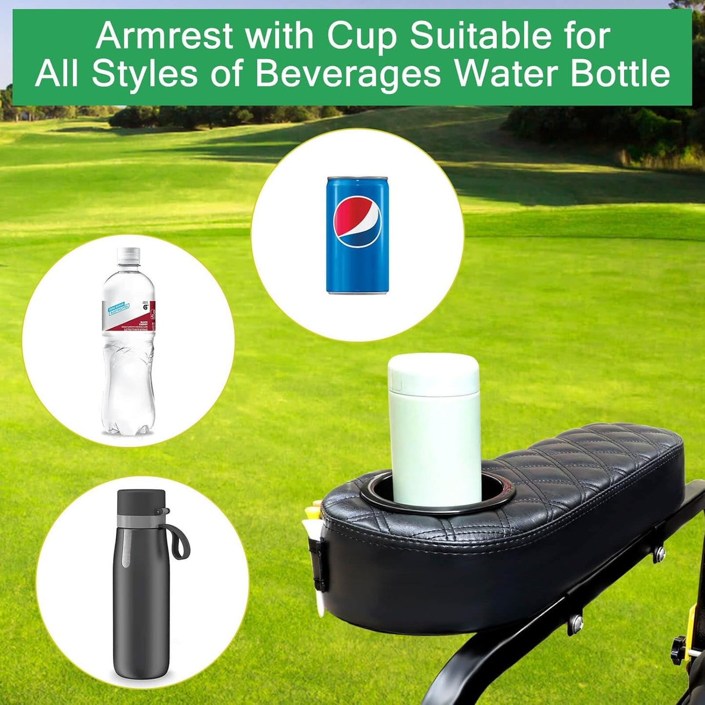 MOSNAI Golf Cart Armrest with Cup Holder for Club Car EZGO Yamaha Rear Seat 1-Inch Square Tube, Upgrade Golf Cart Armrest with Phone Storage Pouch, Upgrade Support Frame, Better Load Bearing