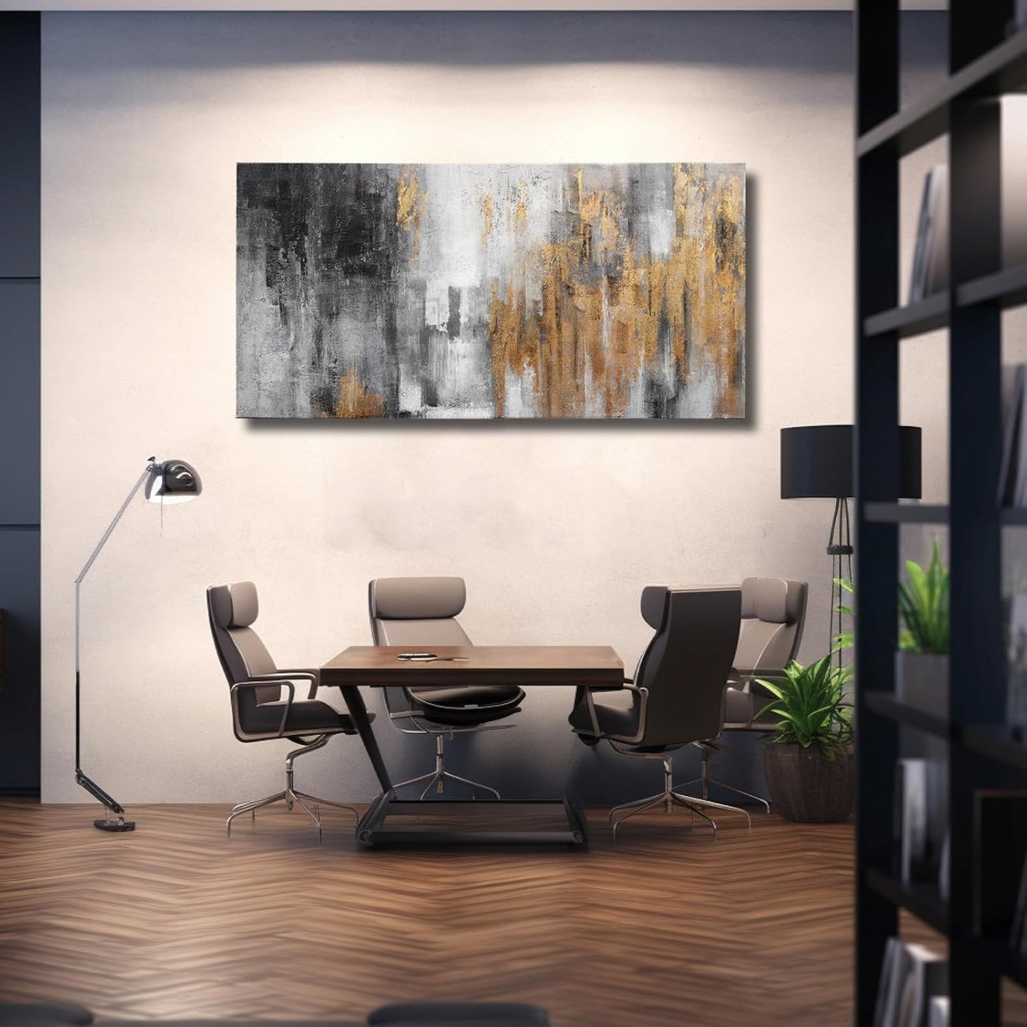 YJYart Black and Gold Wall Art - Hand Painted Painting - Vintage Decor for Living Room -Abstract Picture for Bedroom Office Hotel 24x48 Inch