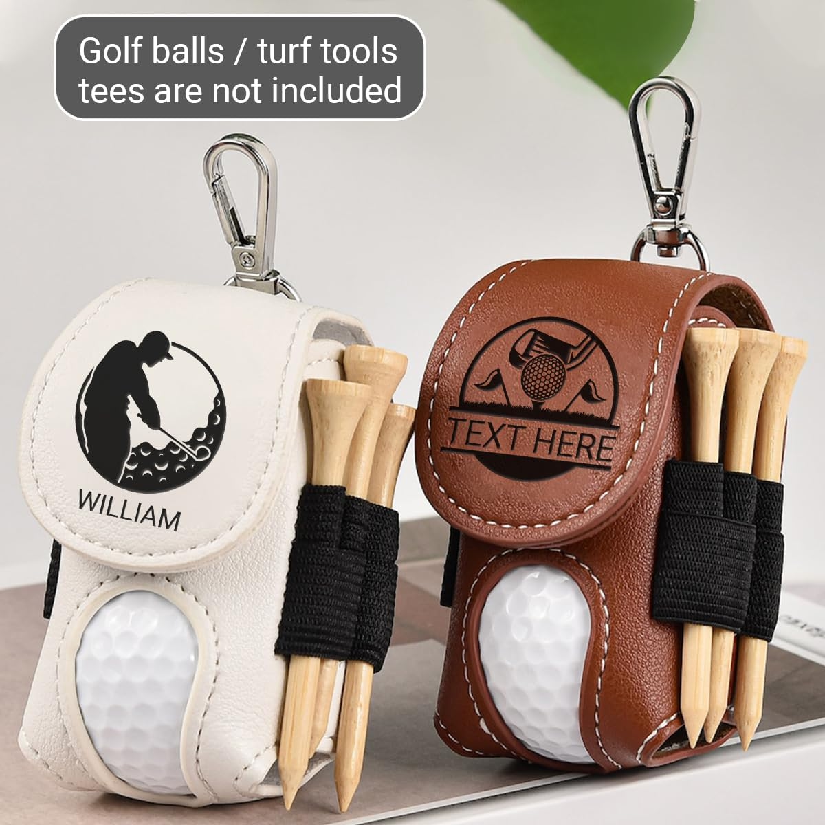 Personalized Golf Balls Bag Custom Name Initial Pouch for Golf Ball Tees Holder Customized Leather Mini Golf Ball Waist Bag with Belt Clip Gift for Golfers Men Women Portable Golf Accessories,7 Colors
