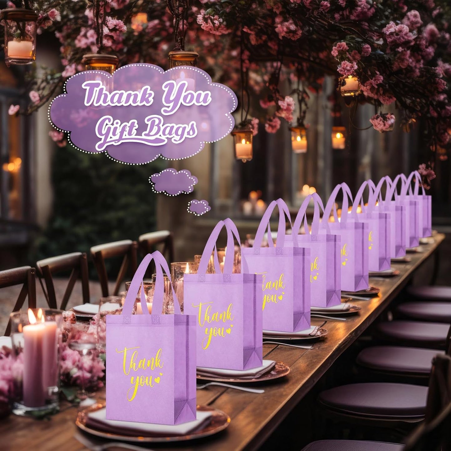 Sweetude 30 Pcs Thank You Gift Bags with Handles Bulk Reusable Goodie Bag Non Woven Foldable Handbag for Graduation Wedding Bridesmaid Gifts(10 x 8 x 4 Inch,Purple)