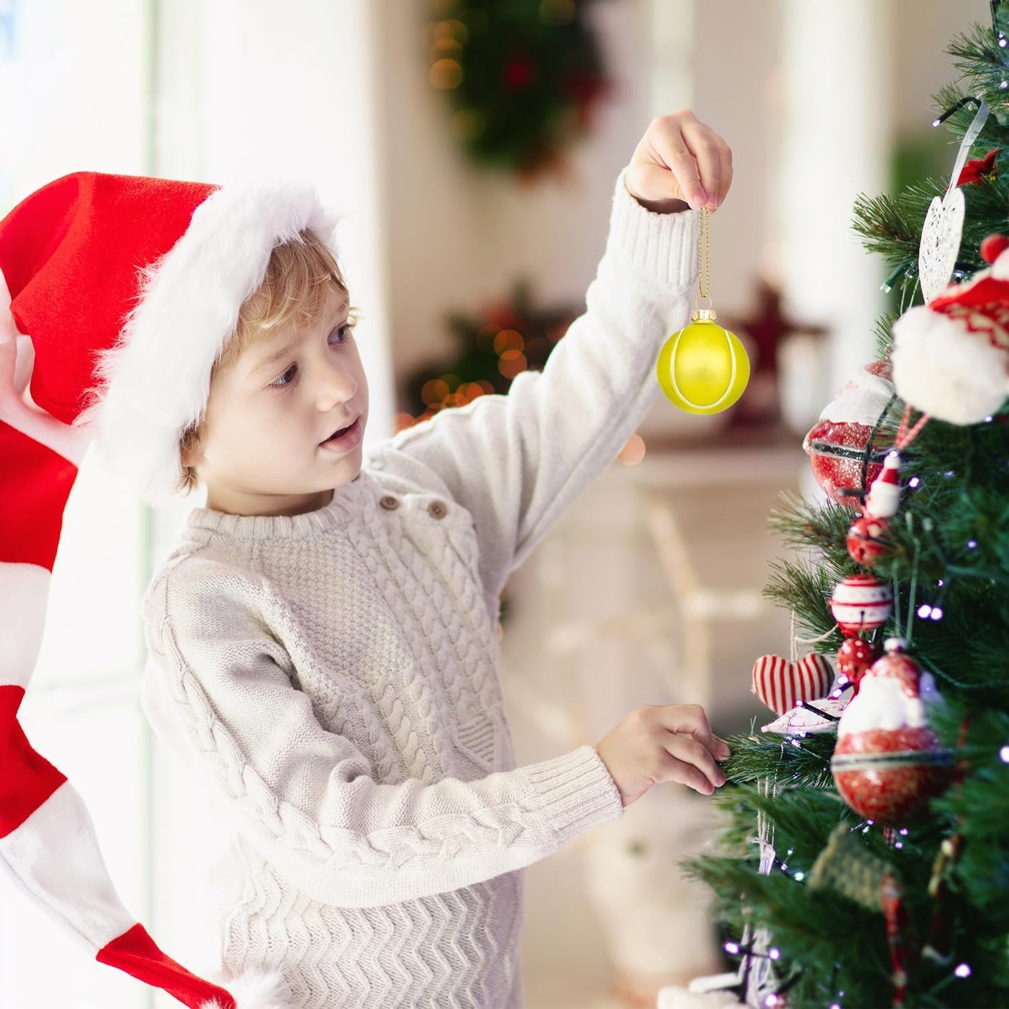 2.36” Christmas Tennis Ball Glass Blown Ornament, 2025 Hand-Painted Sports Ball Decoration for Xmas Tree Holiday Decor Gifts