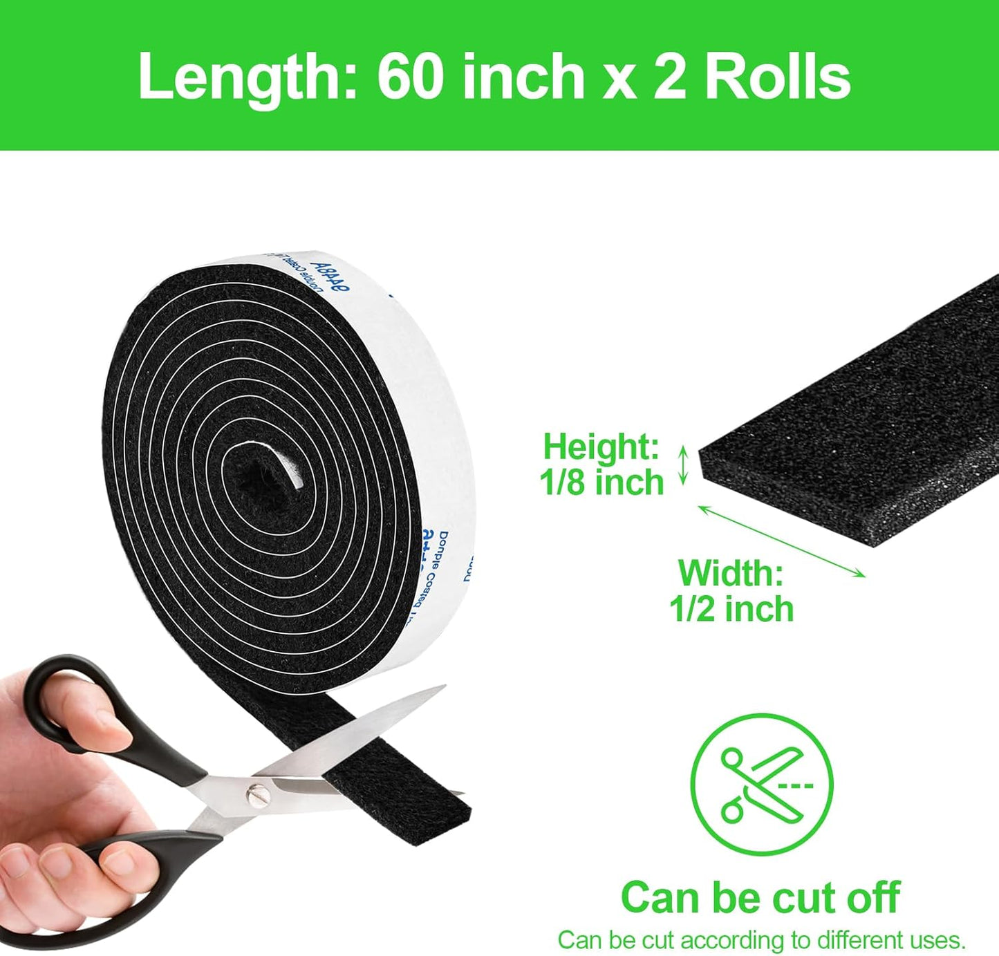 Felt Strips with Adhesive Backing, Felt Tape with Adhesive Backing, Felt Furniture Strips 2 Pack Roll 1/2x 60 Inches Black, Felt Strips for Furniture