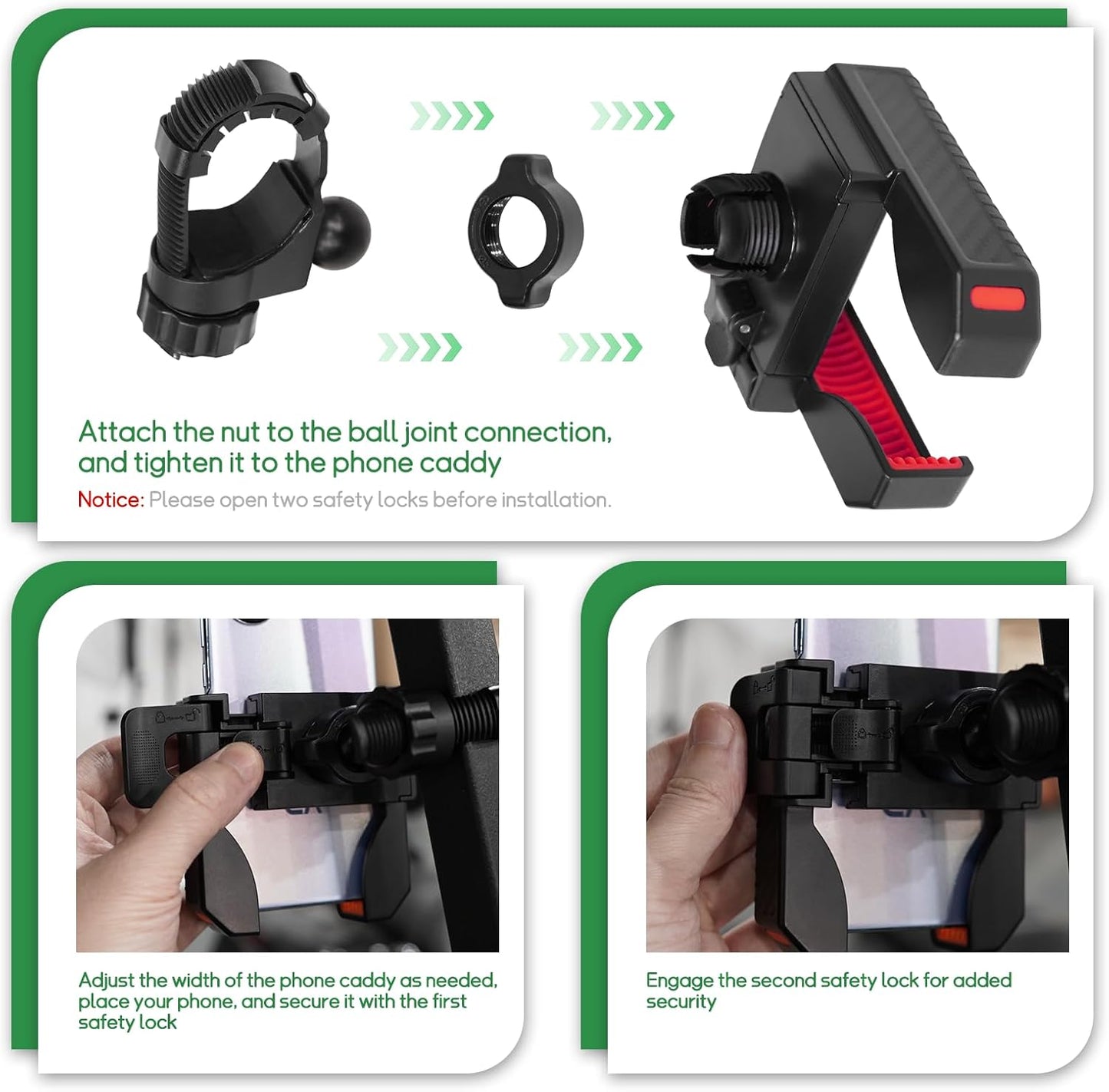 Golf Cart Phone Holder for EZGO Club Car Yamaha, Widely Use for Golf Push Cart Motorcycle Bike Treadmill Scooter Phone Mount, Compatible with iPhone/Samsung/Pixel All Phones, Golf Cart Accessories