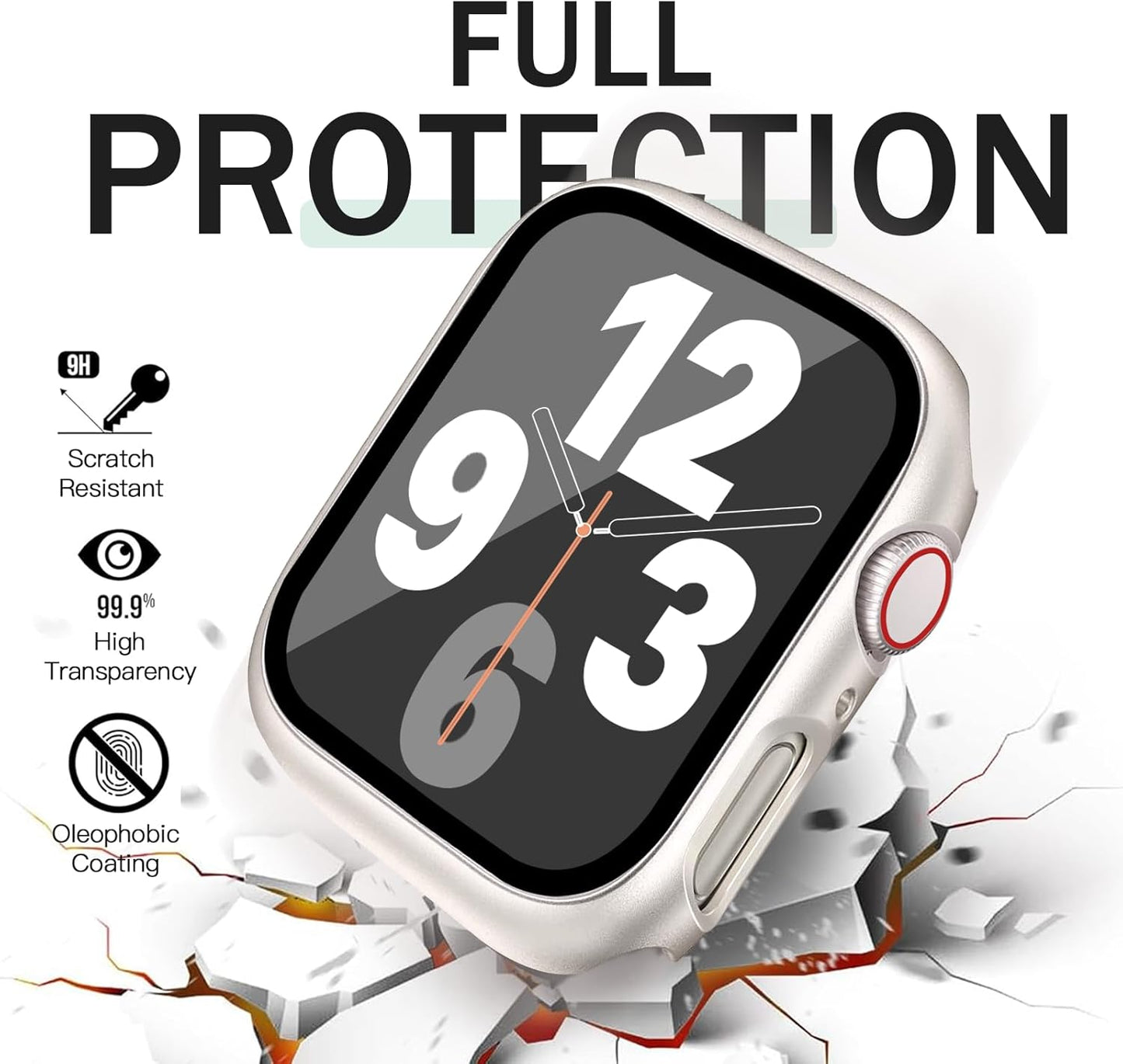 JR.DM 45mm 2 Pack Hard PC Case with HD Tempered Glass Screen Protector for Apple Watch Series 9/8/7, Slim Guard Bumper Full Coverage Protective Anti-Scratch Face Cover for iWatch, Starlight+ Clear