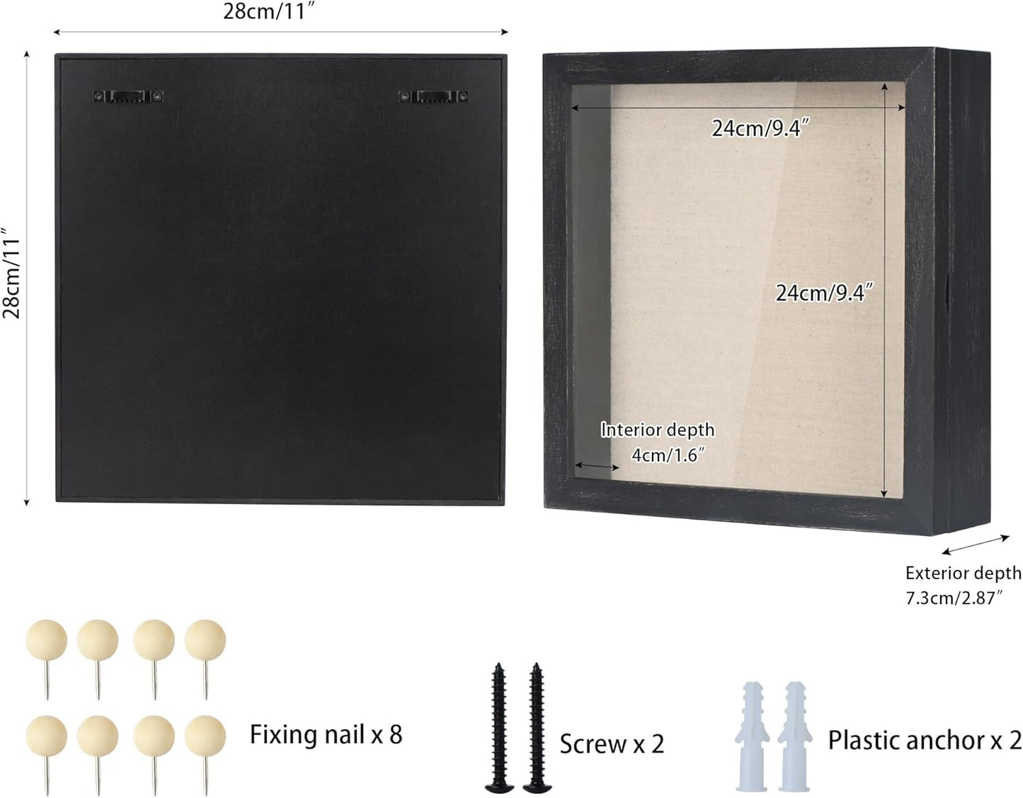 Love-KANKEI Shadow Box Display Case 11x11 Shadow Box Picture Frame Rustic Wood Memory Box Frame with Linen Back for Awards Medals Photos Picture Gift Rustic Black