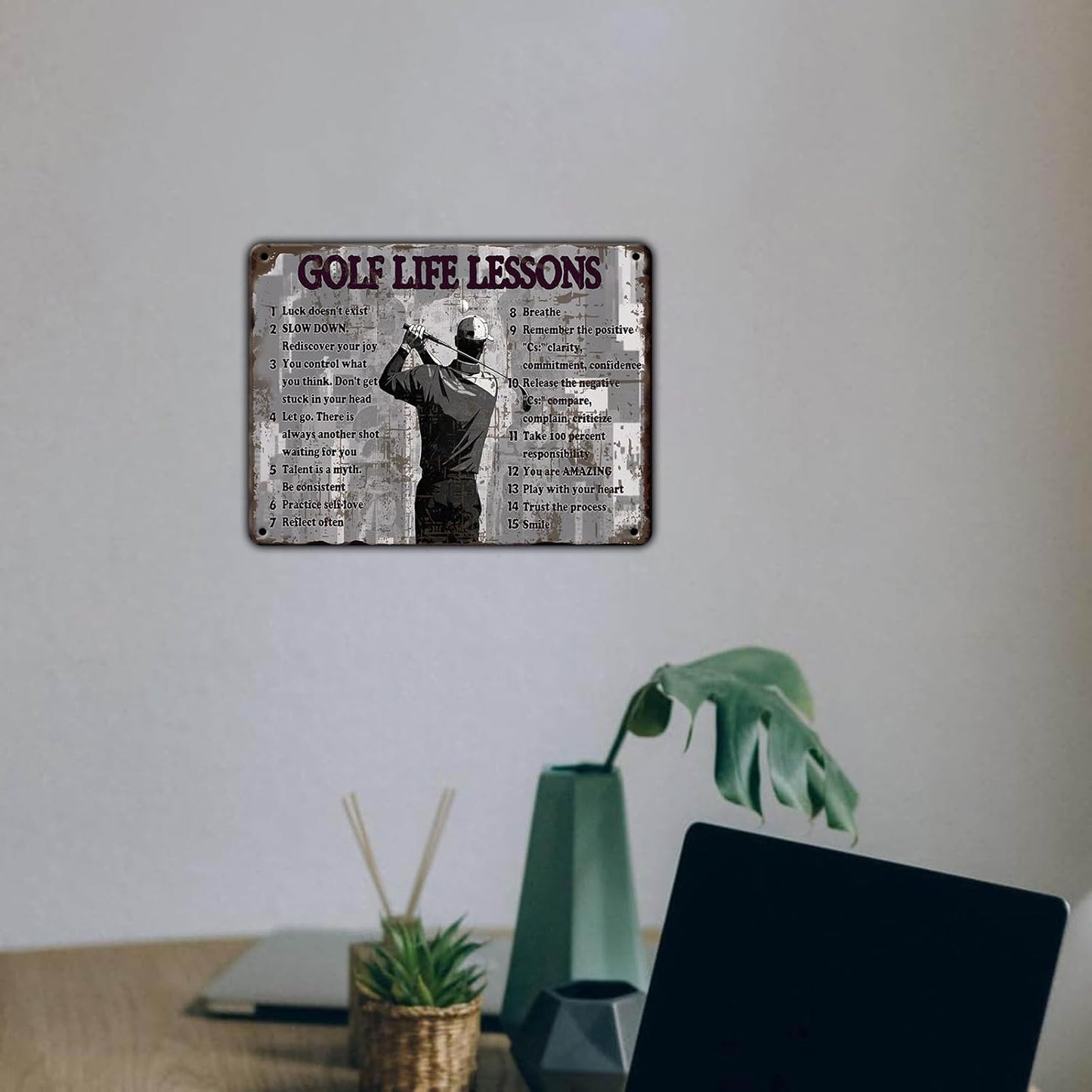 Golf Life Lessons Metal Tin Sign 12x16 Inch Funny Golf Tin Sign Golf Life Lessons Poster Home Kitchen Garden Bar Restaurant Cafe Office Shop Cave Man Are Wall Decor