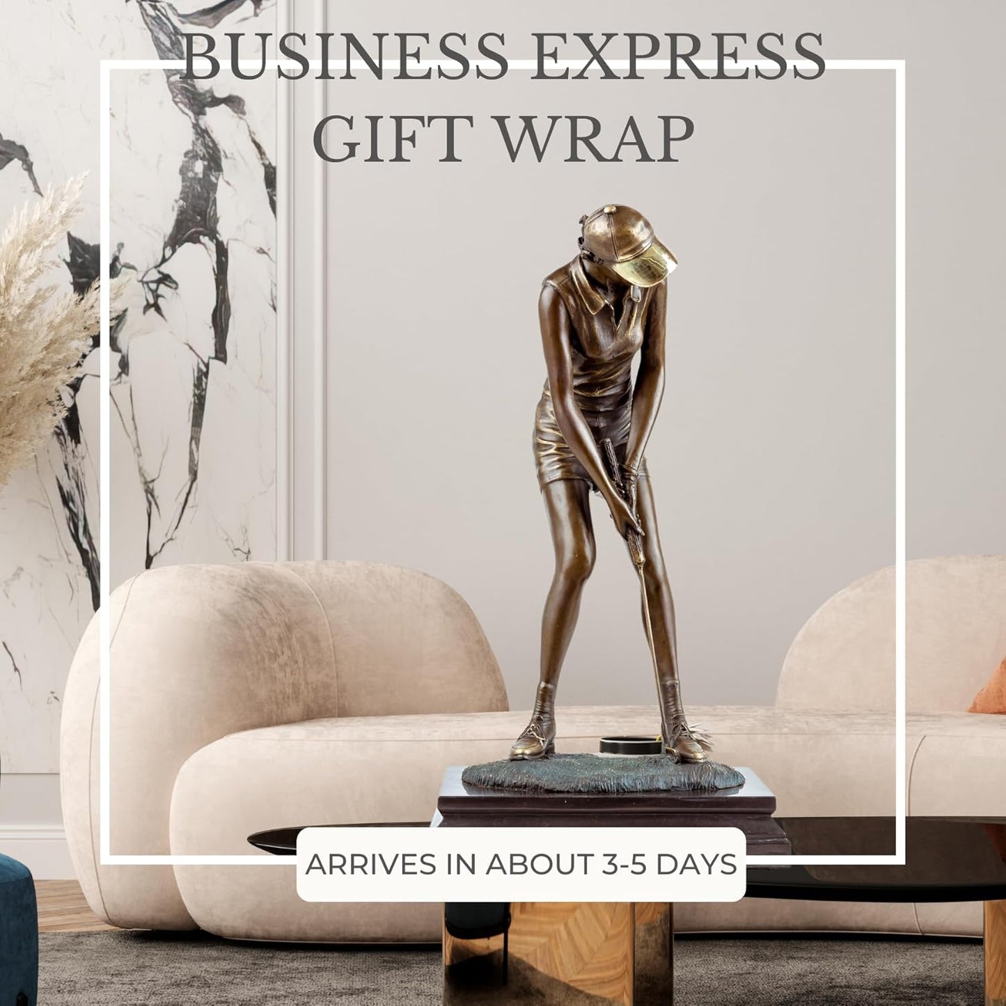 18.9'' Bronze Female Golfer Statue, Handcrafted Golf Figurine Sculpture with Solid Bronze & Marble Base, Classic Sports Decor for Home Office, Collectible Art Piece & Golf Gift