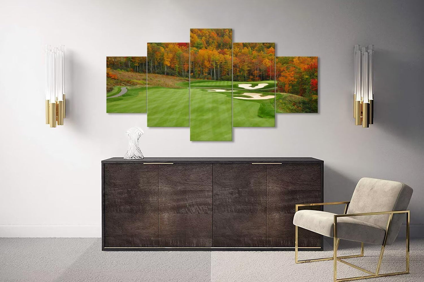 chenchenArt Sequoyah North Carolina Mountains Golf Course Wall Art for Living Room Bedroom Bathroom Home Decorations Golf Course Picture Poster Canvas Prints Framed Ready to Hang(50''W x 24''H)