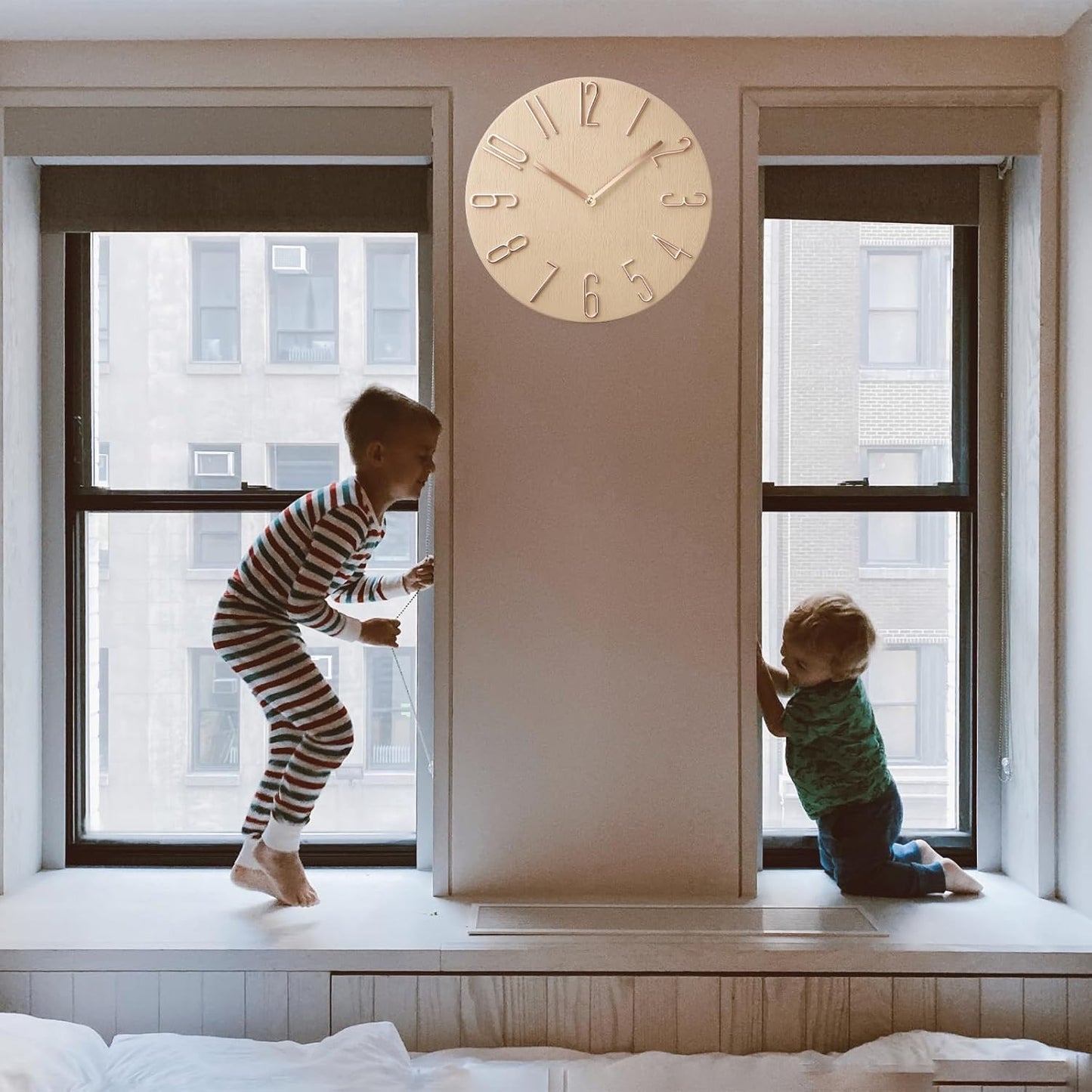 Wall Clock, Silent Clock, Wall Clocks Battery Operated, 12 inch Modern Wall Clock, Suitable for Offices, Living Rooms, Kitchens, Homes, Schools (Beige Without Second Hand)