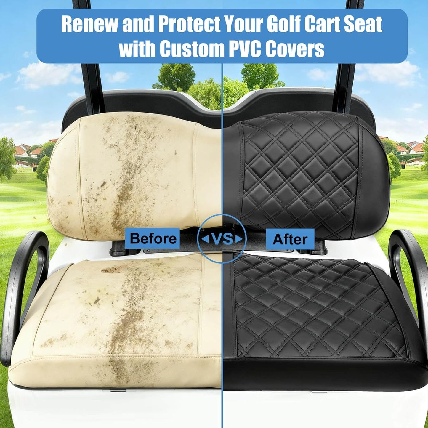 MOSNAI Yamaha Golf Cart Front Seat Cover for Drive G29 2007-2016 and 2017+ Drive 2 OEM Ordinary Seat Cushion, Concave and Convex Design Appearance, Thick Vinyl Leather Comfortable/Breathable