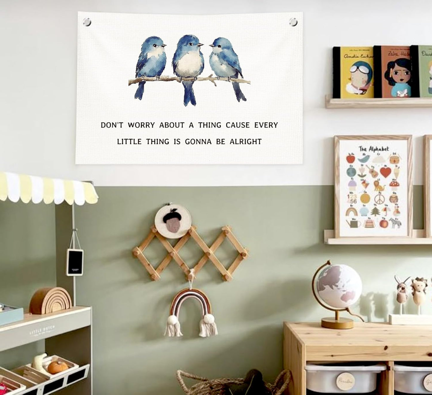 Positive Affirmations Wall Decor,Motivational Inspirational Wall Art,Every Little Thing Is Gonna Be Alright Canvas Banner Flags for Home Office Bedroom,30x20 Inch