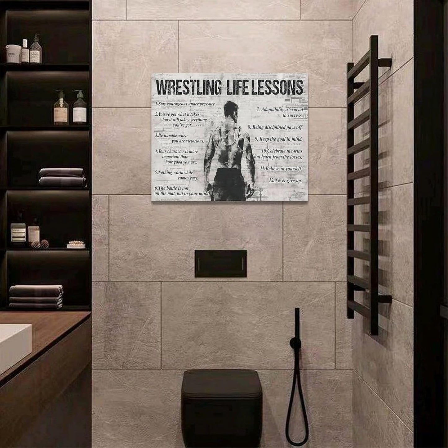 Wrestling Life Lessons Wall Art - Sports Sign Retro Poster for Boy Men - Motivational Decorations Canvas Print Painting Artwork for Bedroom Bathroom Living Room Gym 20"x16"
