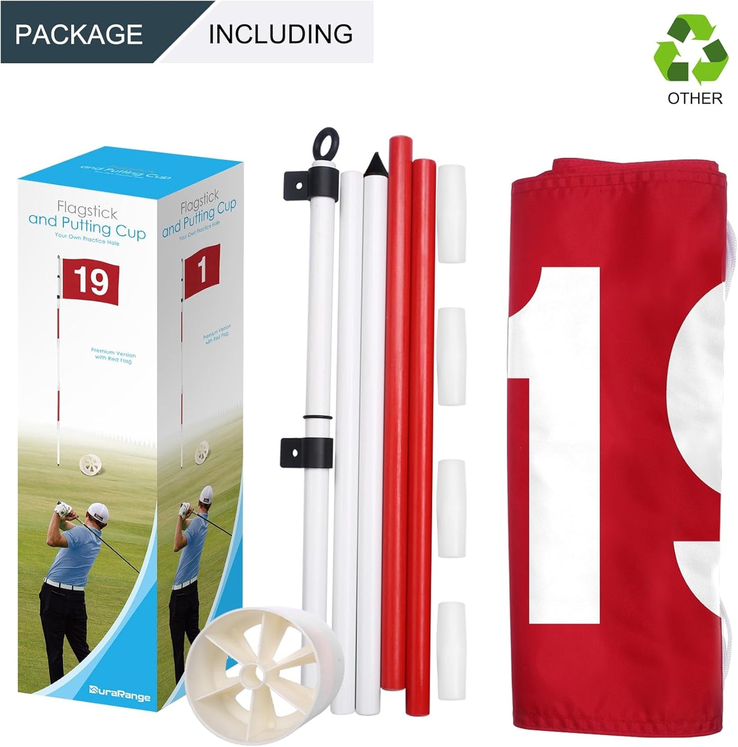 Golf Flagstick 6ft, 5-Section Design, ABS Hole Cup, 420D Nylon Flag for Backyard Practice Putting Green | Driving Range | Country Club, Gift for Golf Lovers