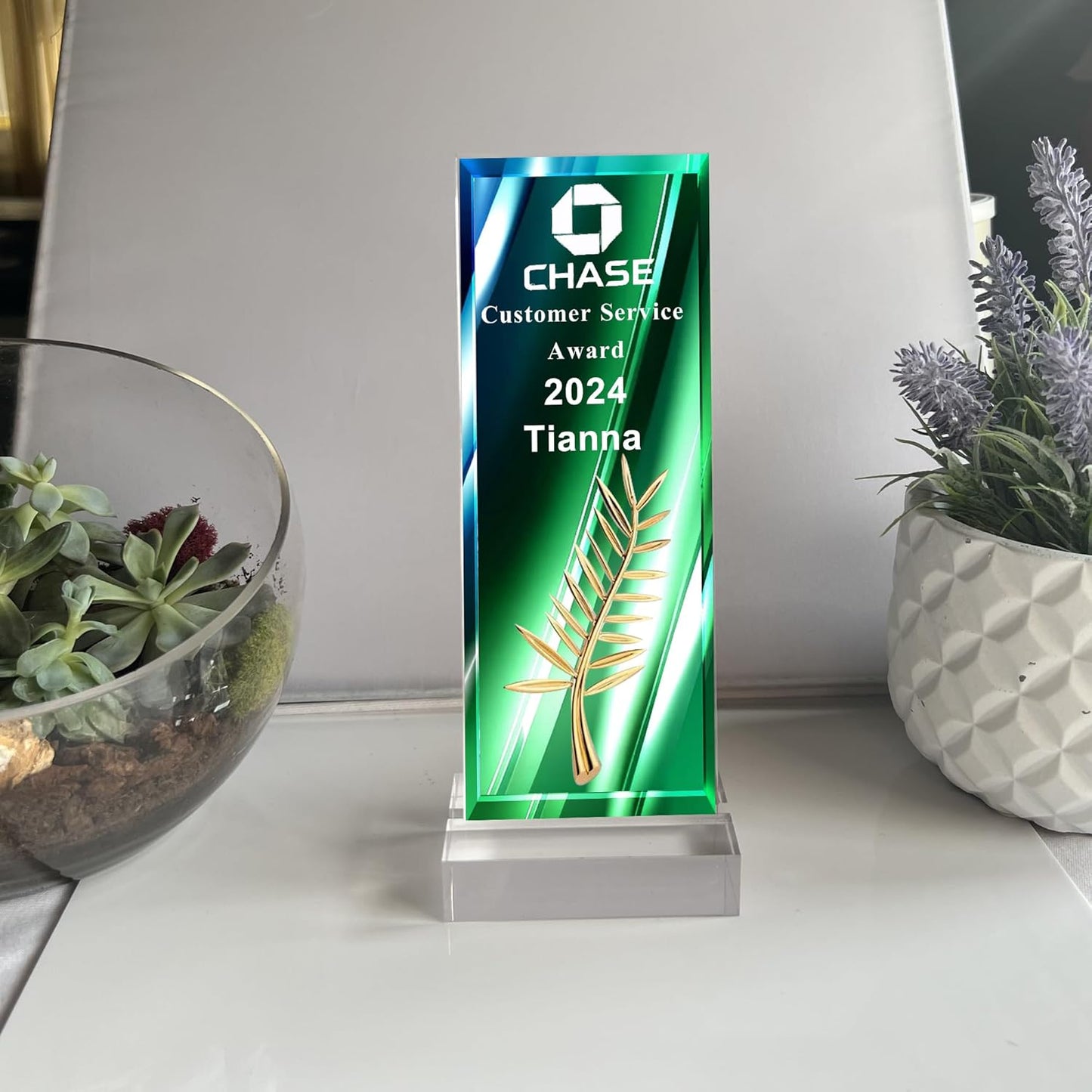 Tina&Co Personalized Acrylic Award or Trophy - Custom Engraved Plaque for Awards, Sports, Corporate Events, Elegant Presentation - Versatile Uses, Customizable Design. (award 2D)