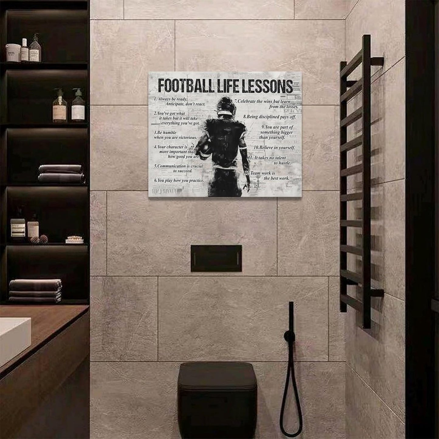 Sports Wall Art Football Life Lessons Wall Decor Retro Poster Boy Men Room Motivational Decorations Canvas Print Painting Artwork for Bedroom Bathroom Living Room 20"x16"