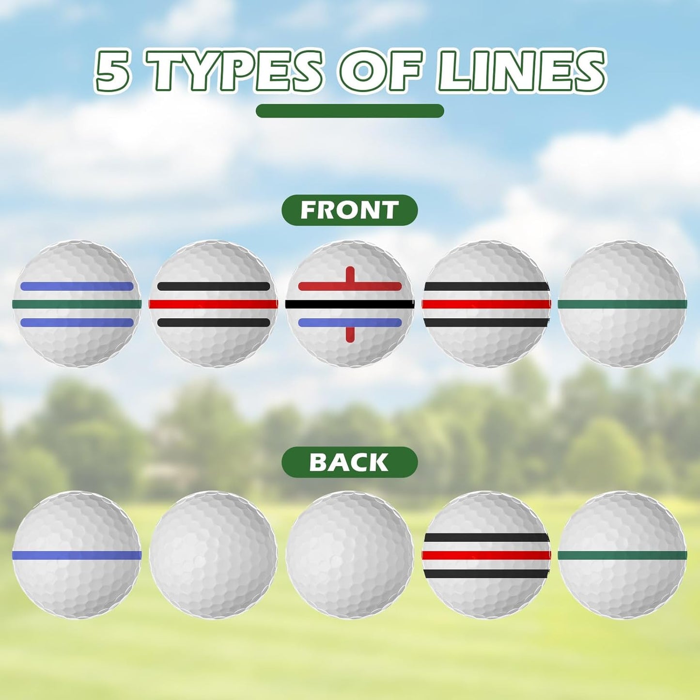 6 Pack Golf Ball Marker Line Tool 360 Degree Triple Line Ball Marker Stencil Tool Golf Accessories for Men with 2 Marking Stencils and 4 Vibrant Colors Pen