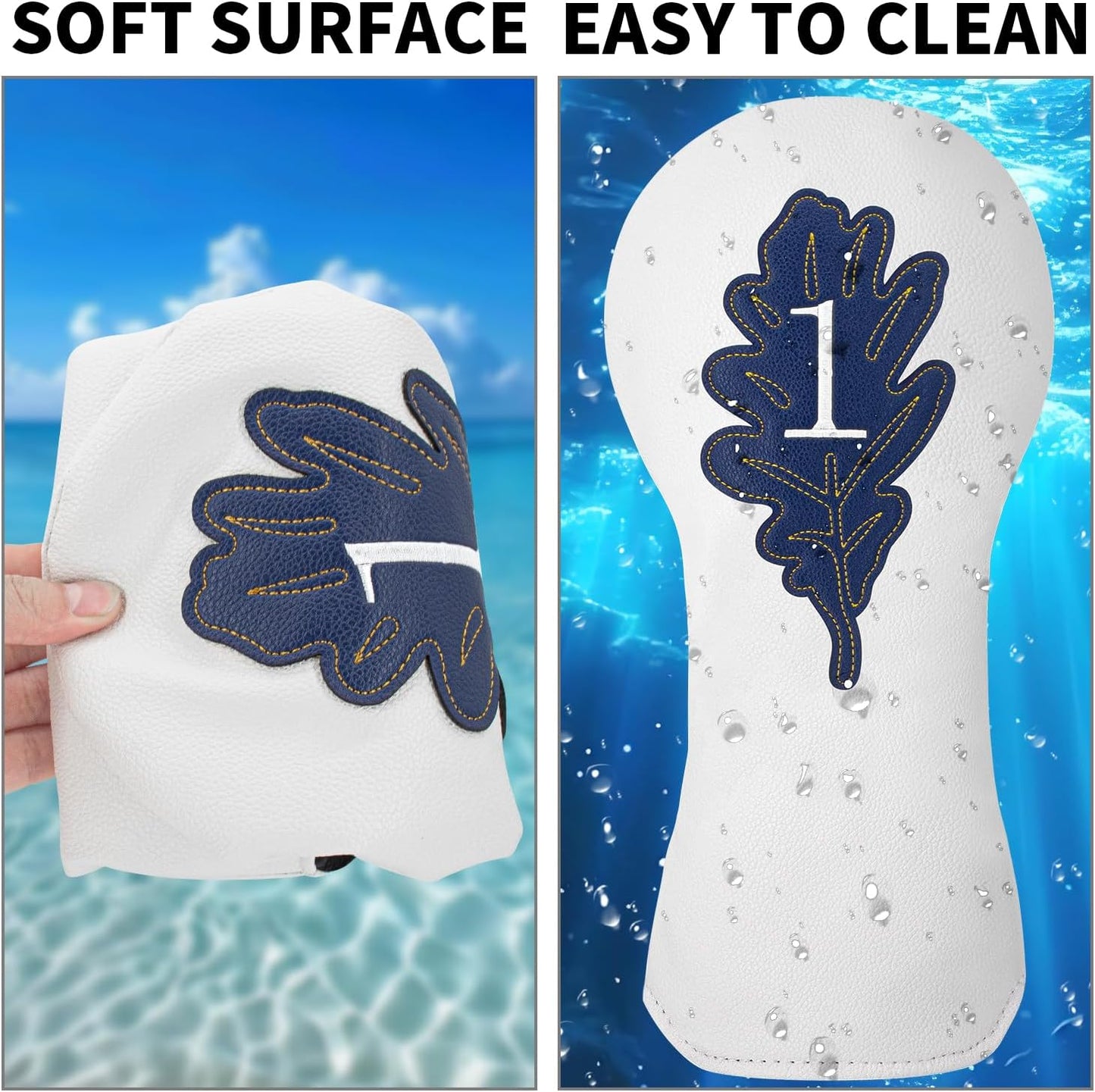 Golf Maple Leaves Head Cover Golf Club White Leather Headcovers Set Fits Driver Fairway Wood Hybrid Utility Putter Iron Wedge Headcover.