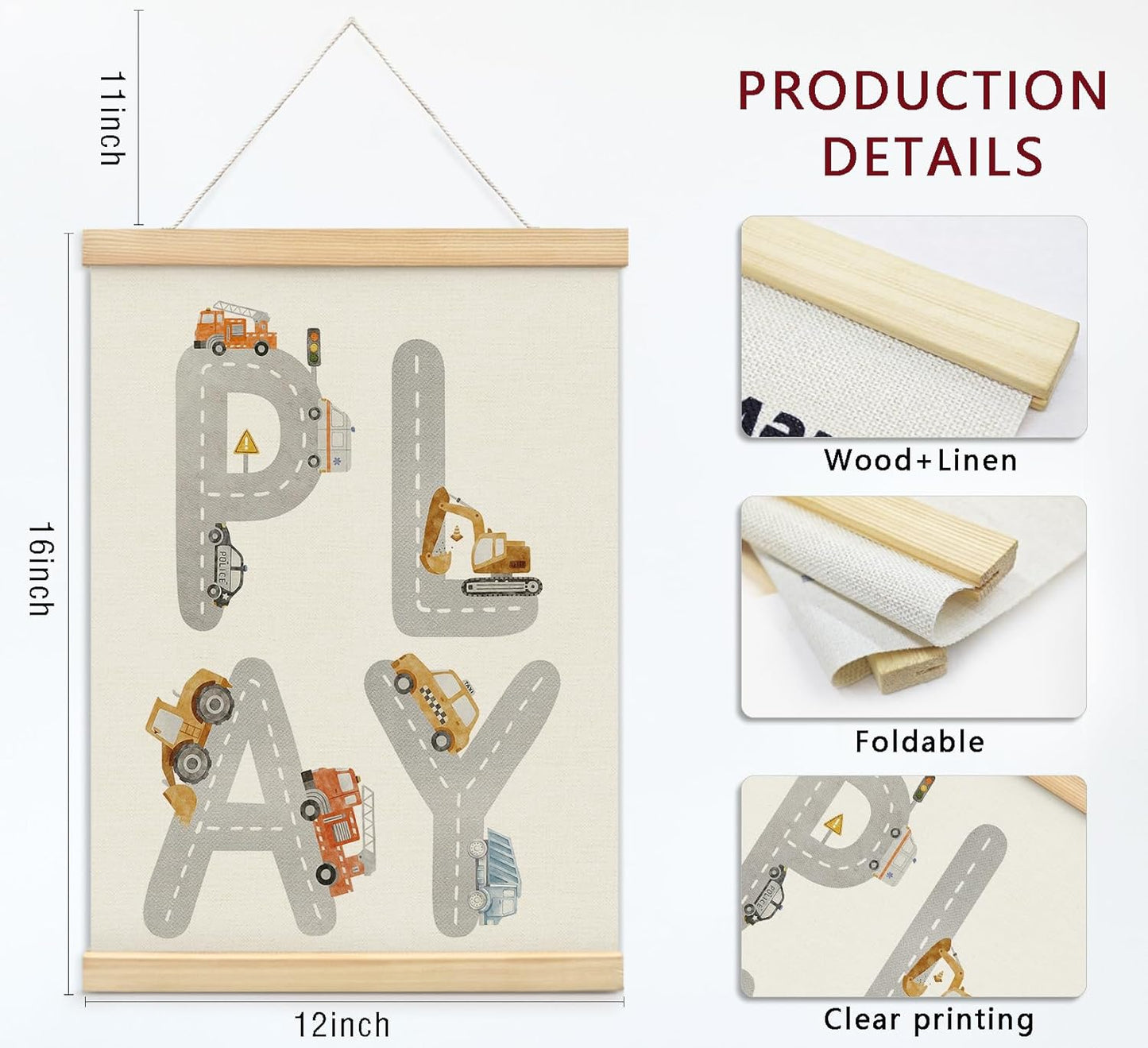 KDHTY Toddler Boy Room Decor,Cars Decor for Boys Room,Playroom Wall Decor Canvas Hanging Banner,Nursery Toddler Room Decor Kids Playroom Art,Reading Corner Decor,12 x 16 Inch,Set of 2