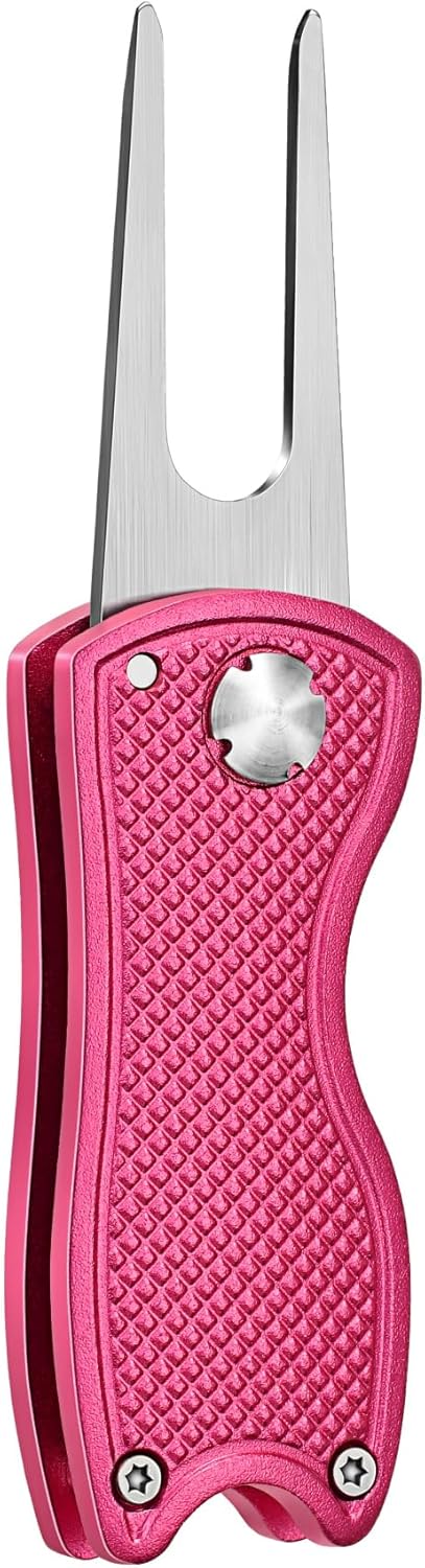 Mile High Life Golf Divot Repair Tool, All Metal Foldable Divot Tool with Pop-up Button & Magnetic Ball Marker, 2-6 Pack